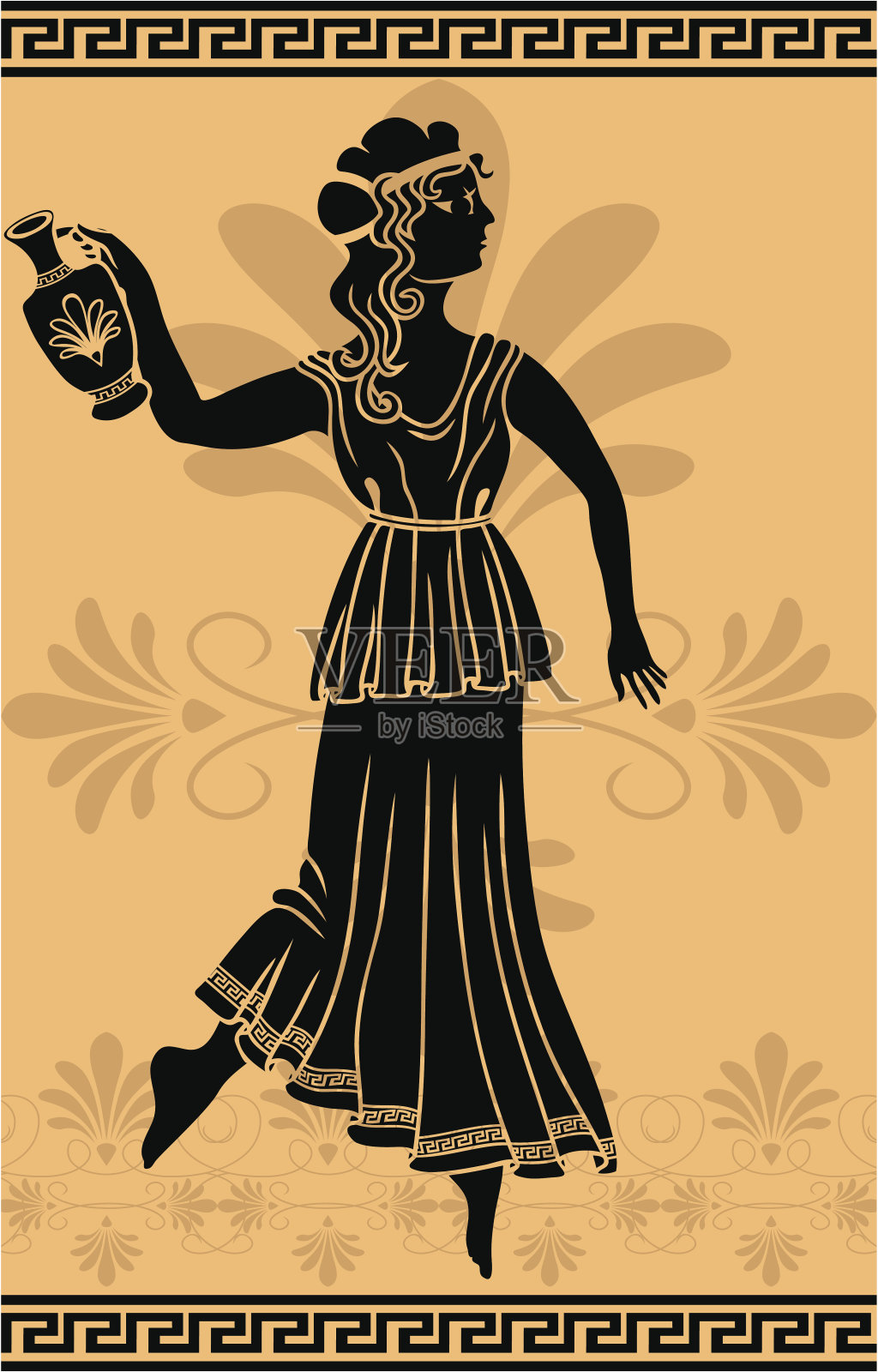 有双耳罐的希腊妇女插画图片素材