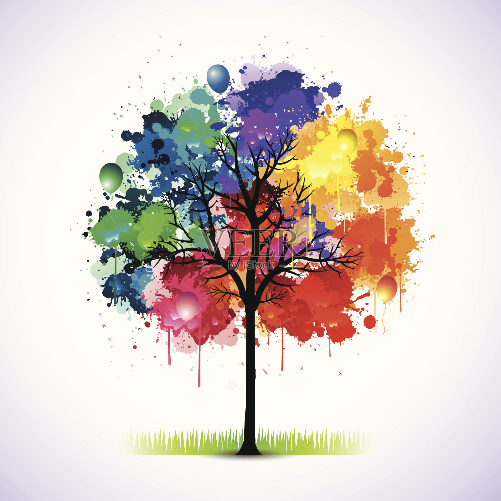 彩色的树插画图片素材