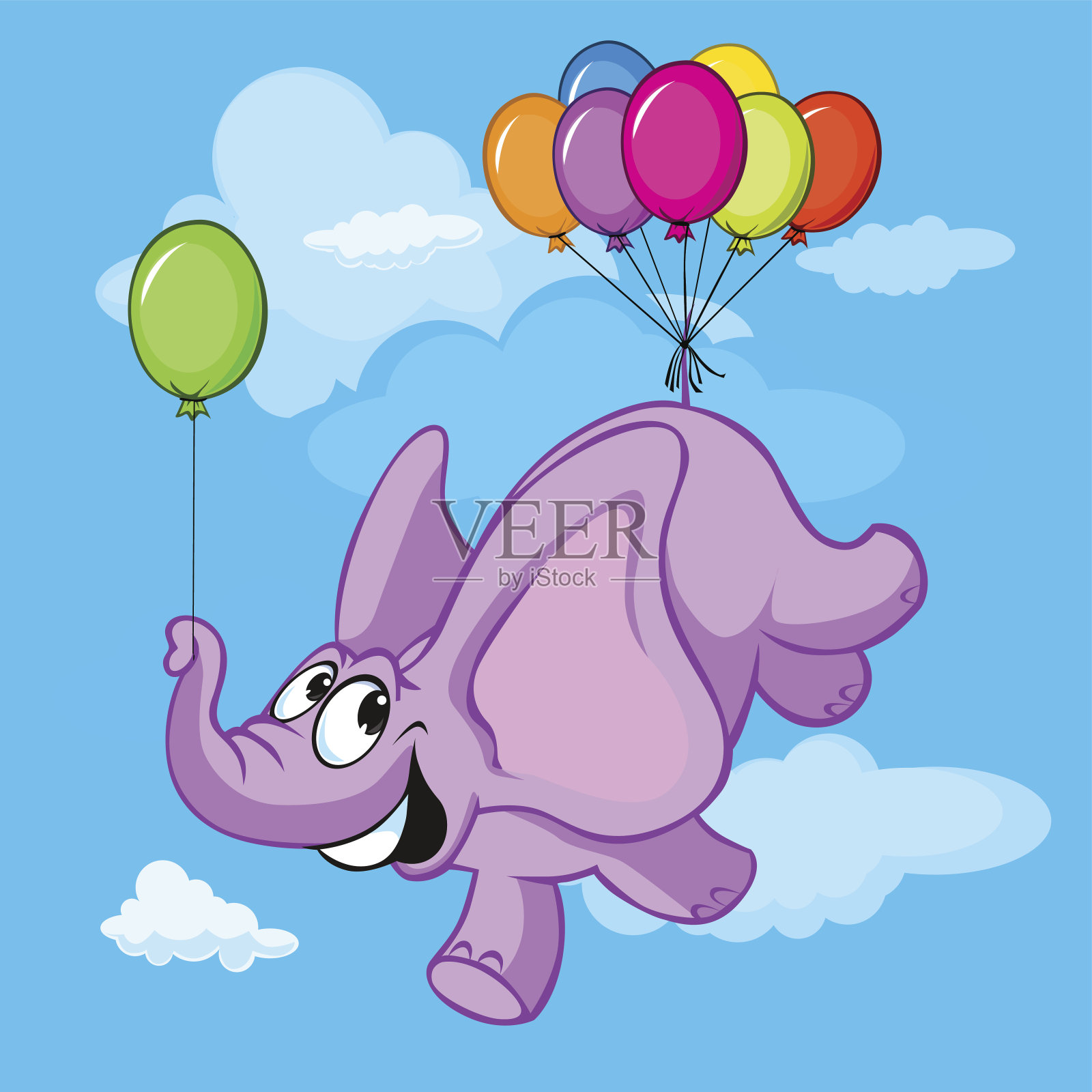 快乐飞翔的大象卡通插画图片素材