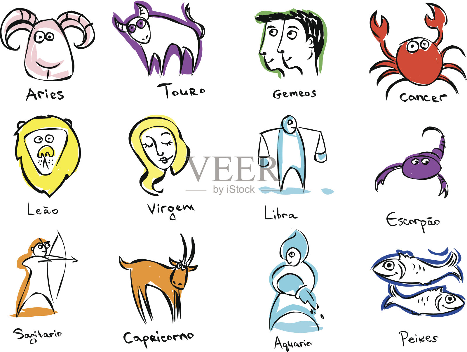 葡萄牙语中占星术的标志插画图片素材