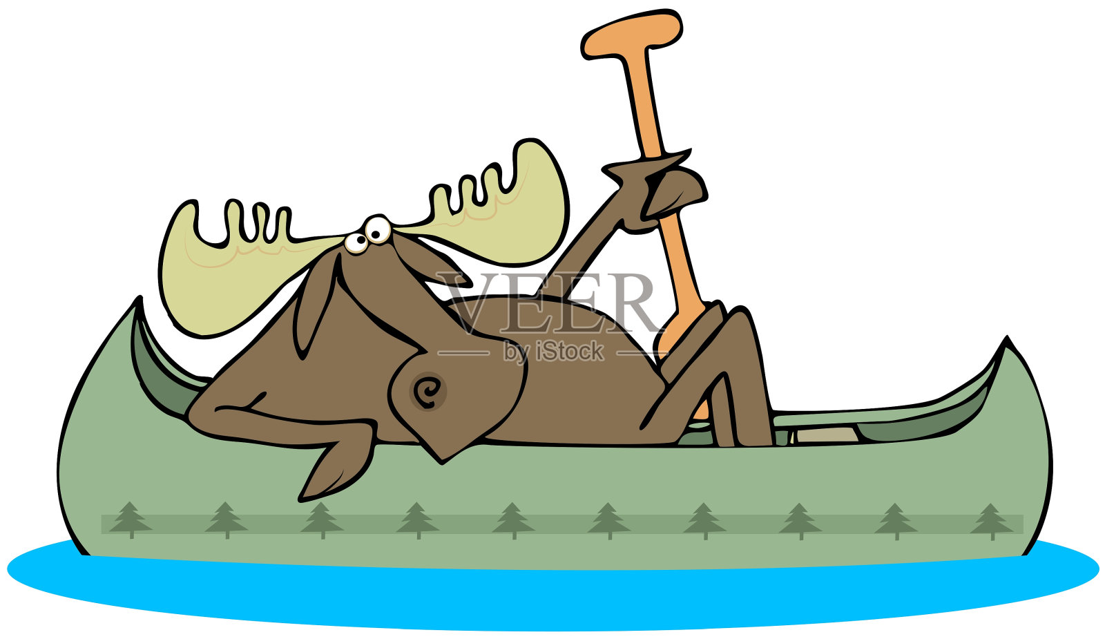 麋鹿划着独木舟插画图片素材