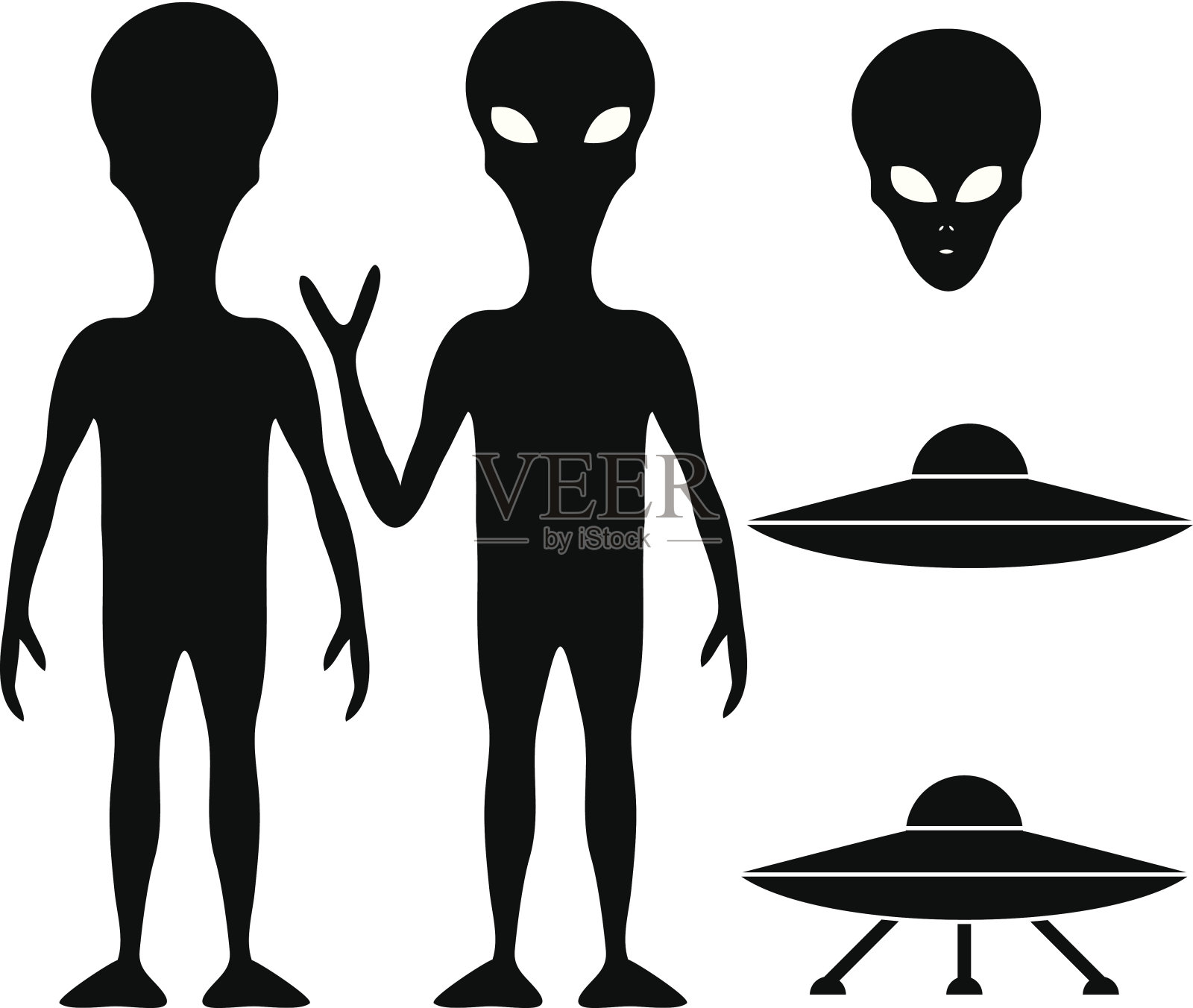 外星人和不明飞行物插画图片素材