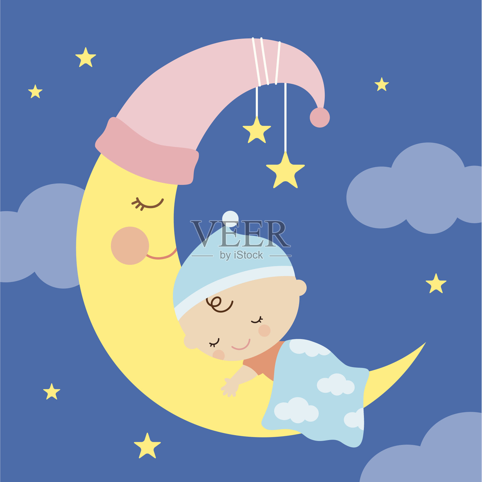 在月球上睡觉的婴儿设计元素图片