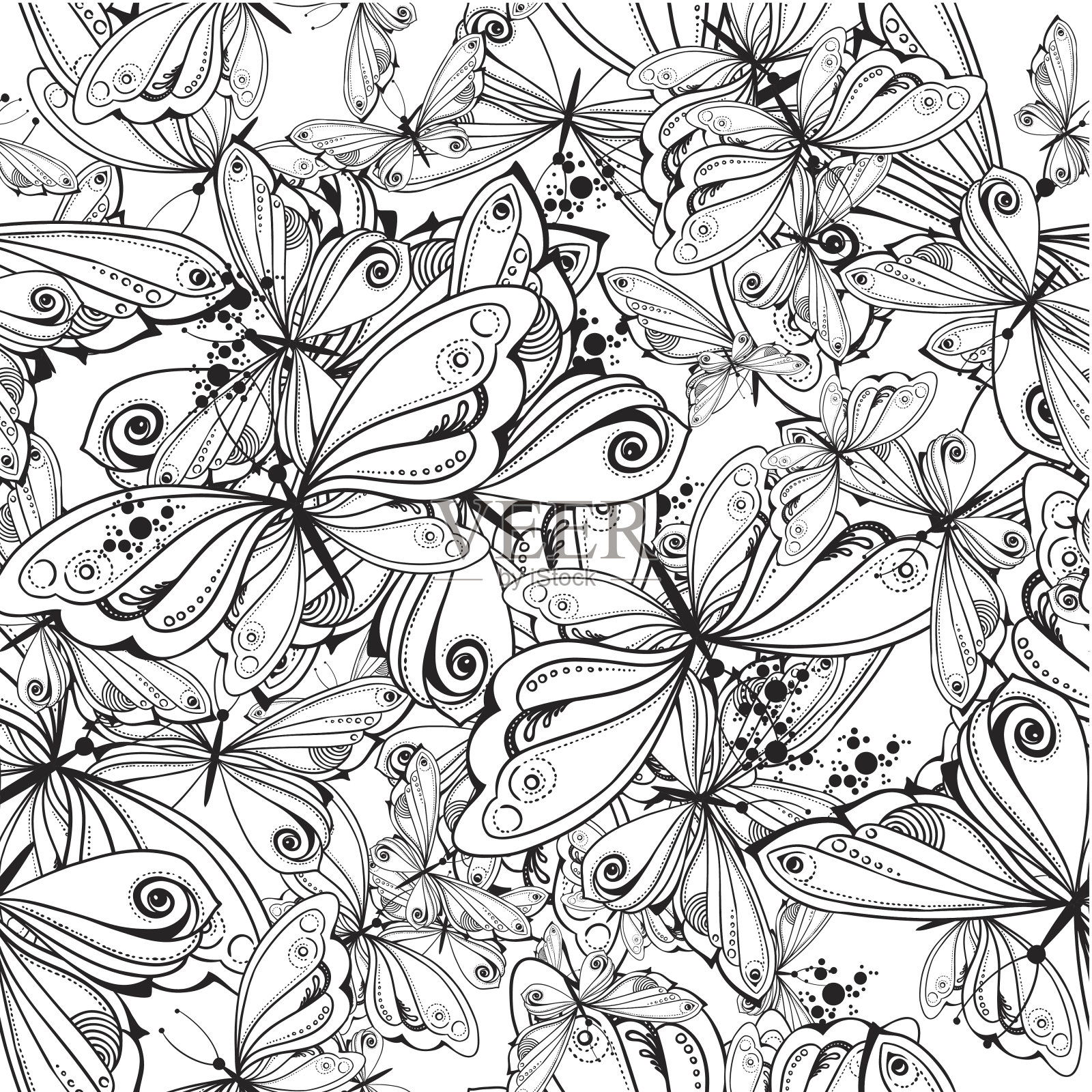 单色纺织图案的蝴蝶插画图片素材