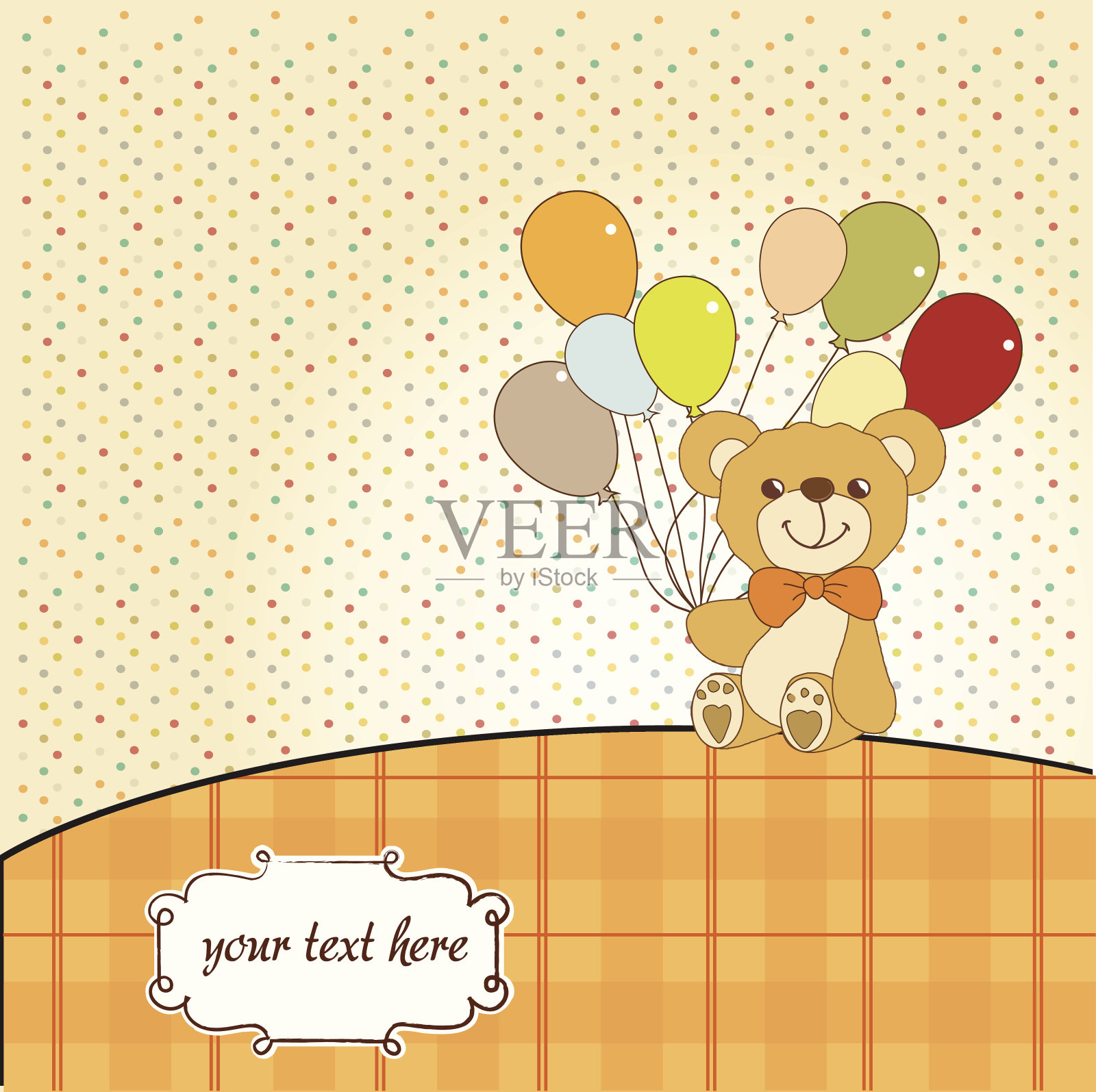 婴儿送礼卡和可爱的泰迪熊插画图片素材