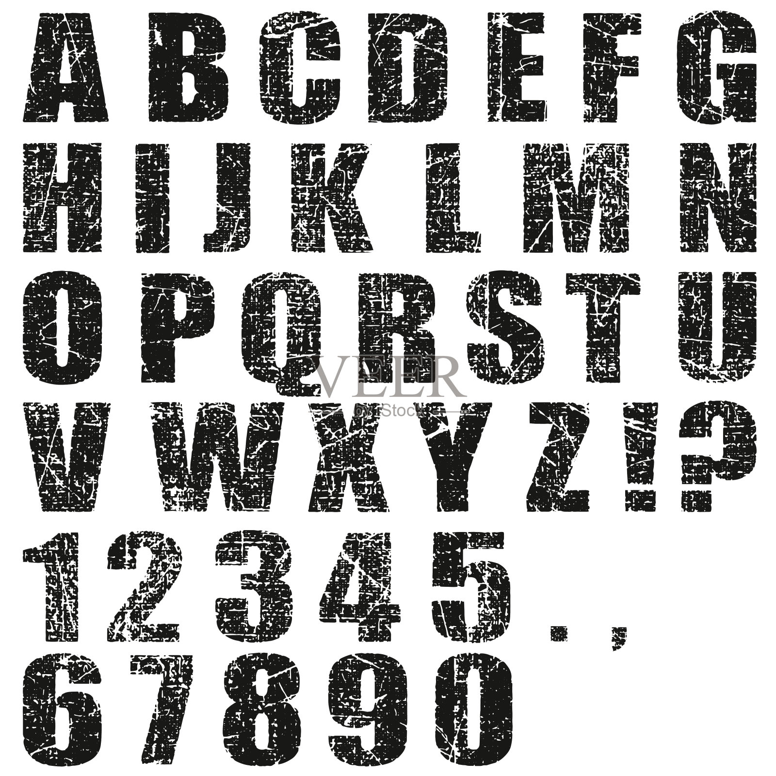 黑色粗体垃圾字母和数字在白色背景上插画图片素材
