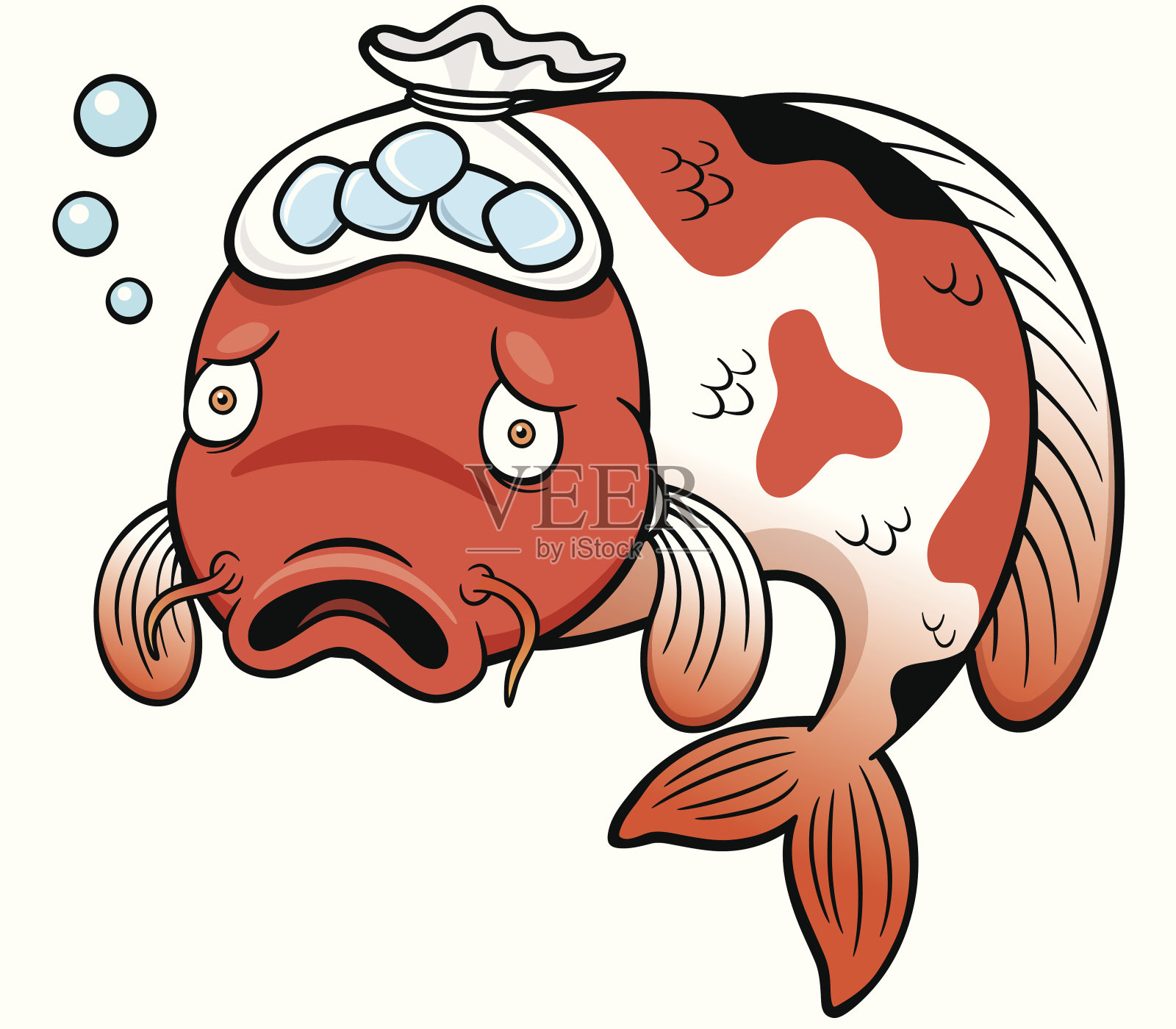 鱼生病的卡通插画图片素材