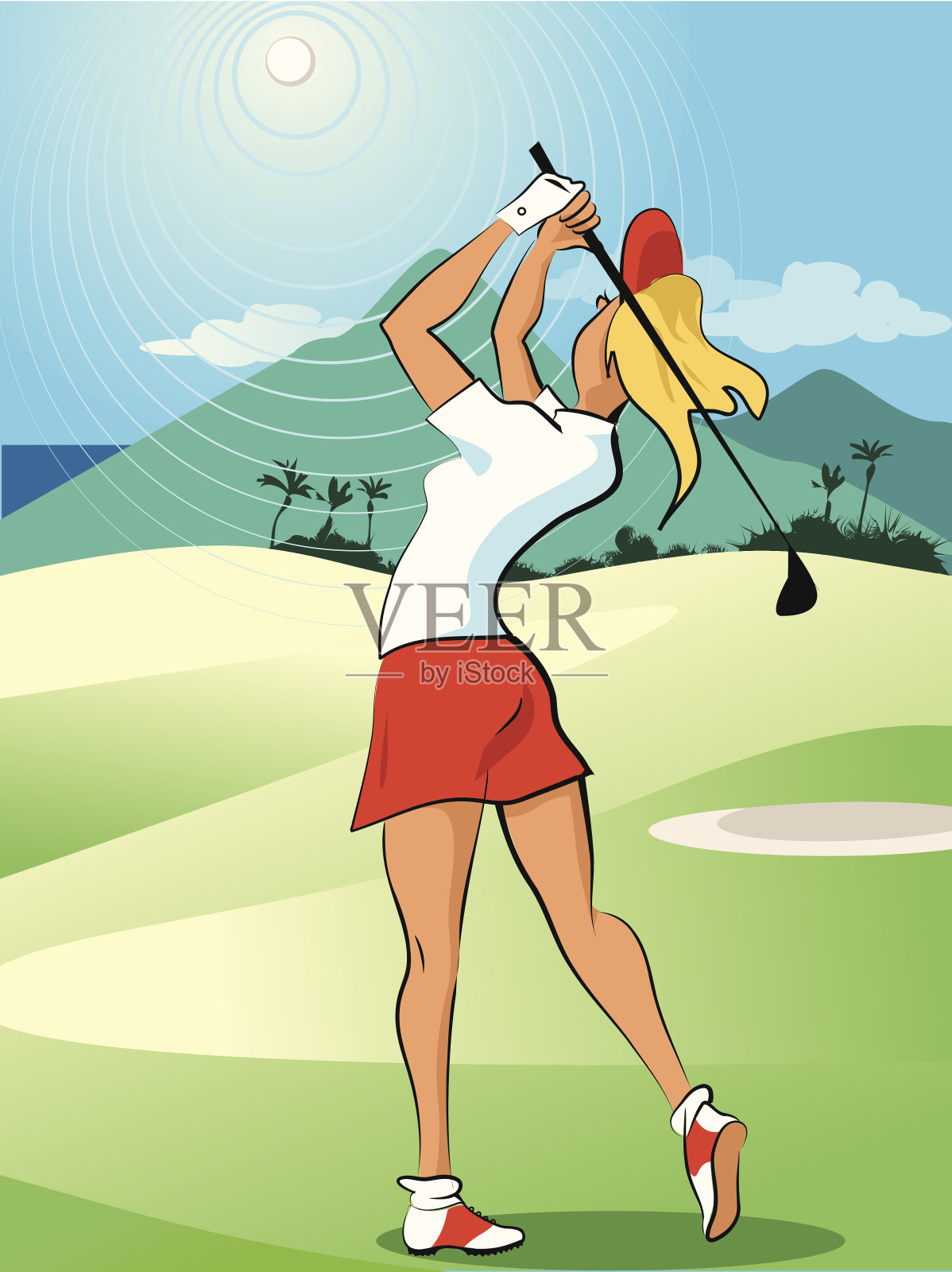 妇女打高尔夫球插画图片素材