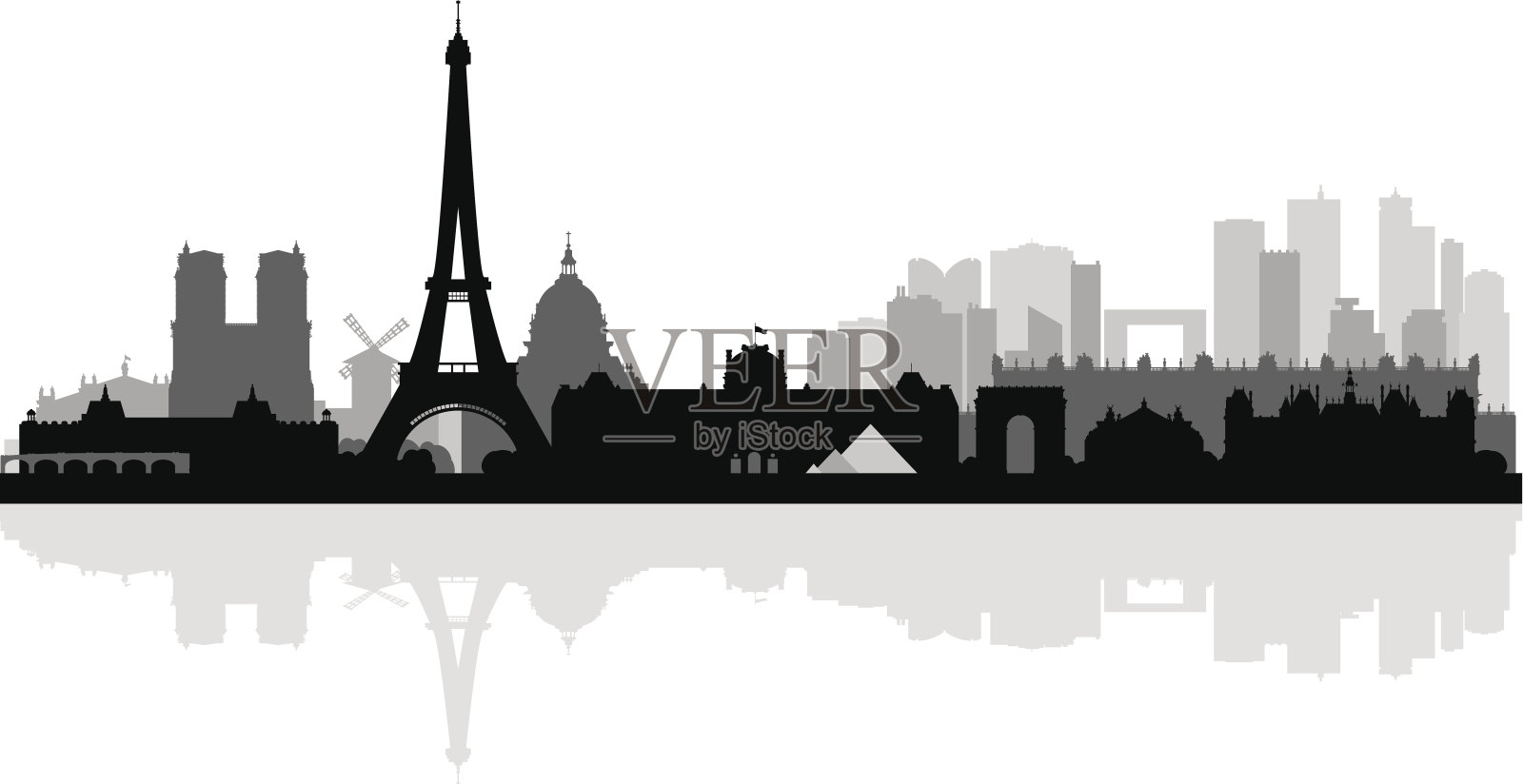 巴黎城市天际线剪影背景插画图片素材