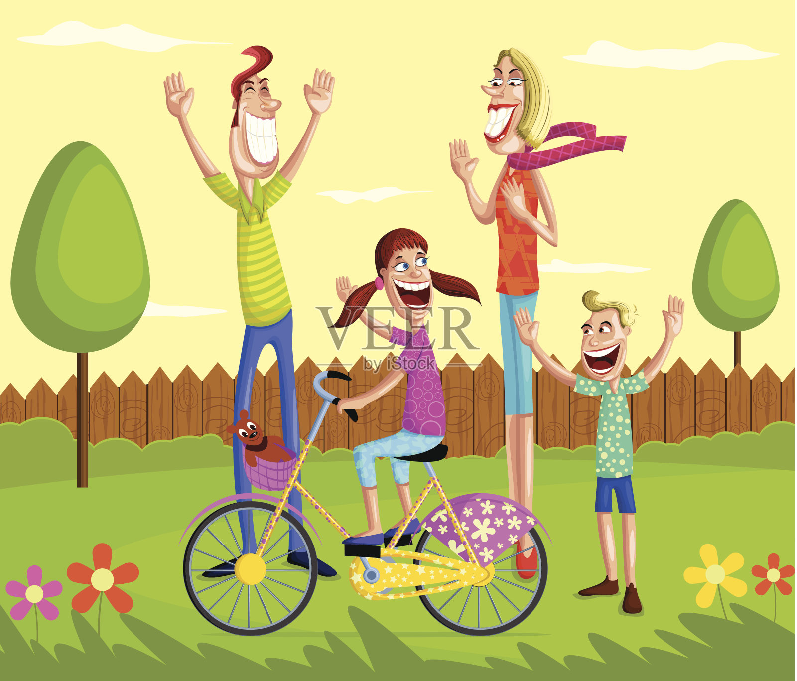 公园里的幸福家庭插画图片素材