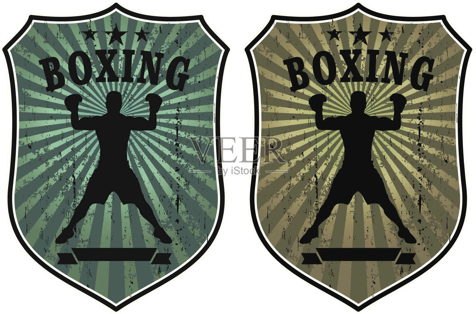Grunge拳击盾牌与斗士插画图片素材