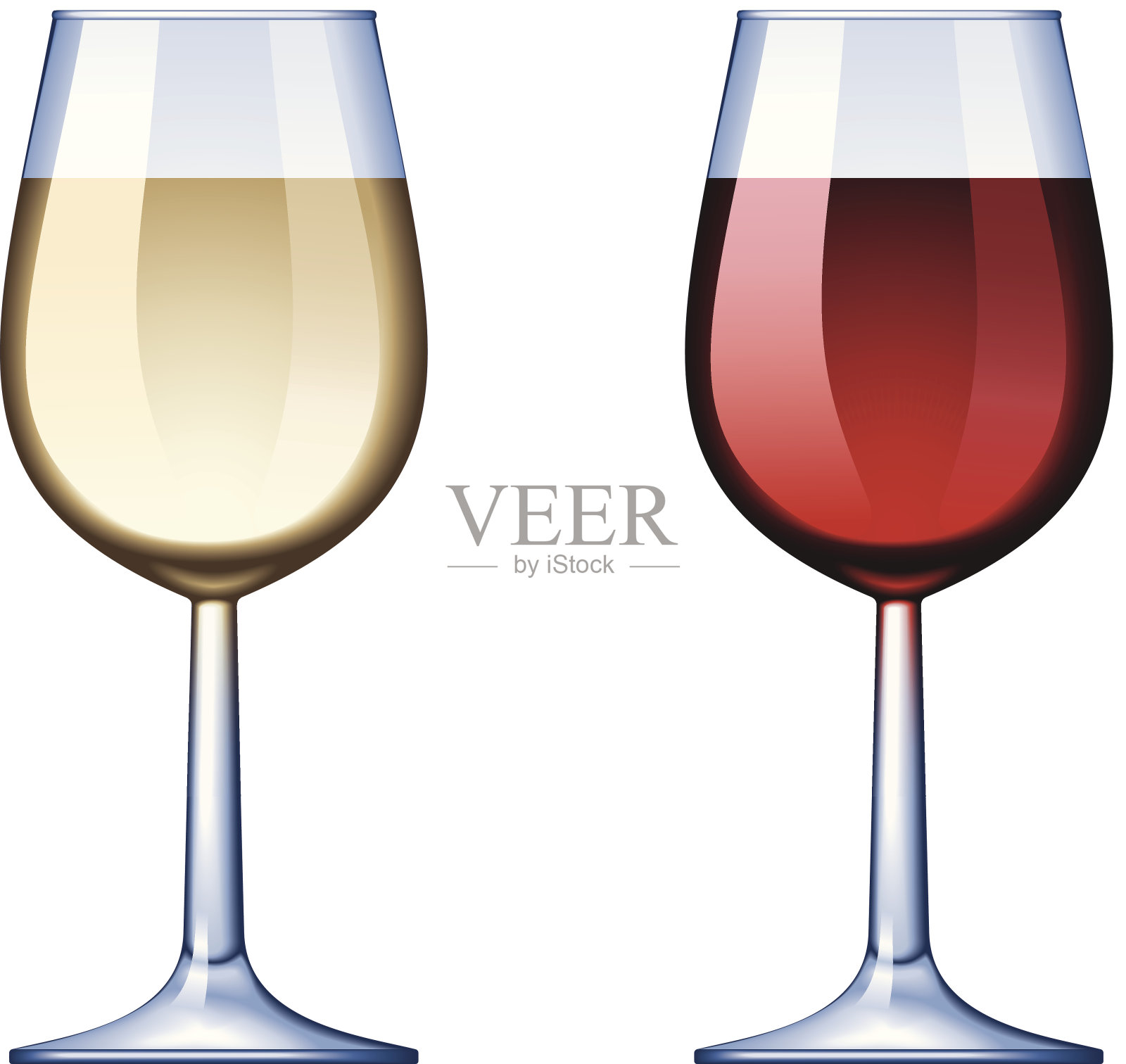 两个葡萄酒杯，一杯白葡萄酒，一杯红葡萄酒设计元素图片