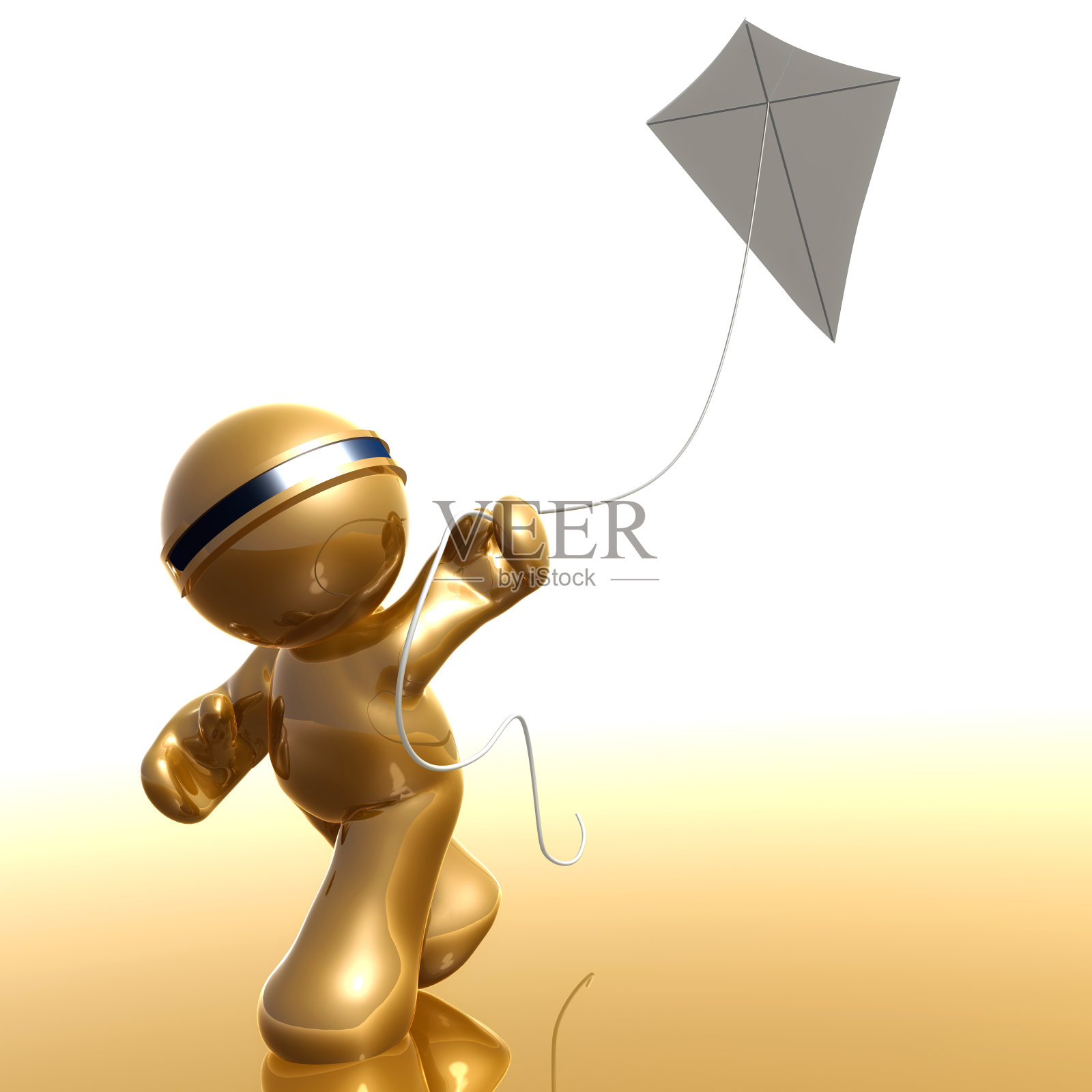 可爱的金色人物玩风筝插画图片素材