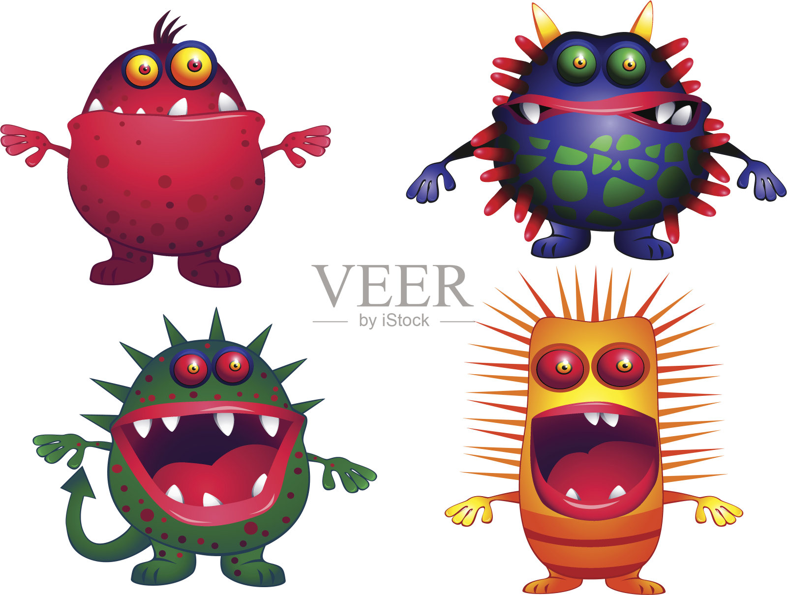 四个丑陋的生物插画图片素材