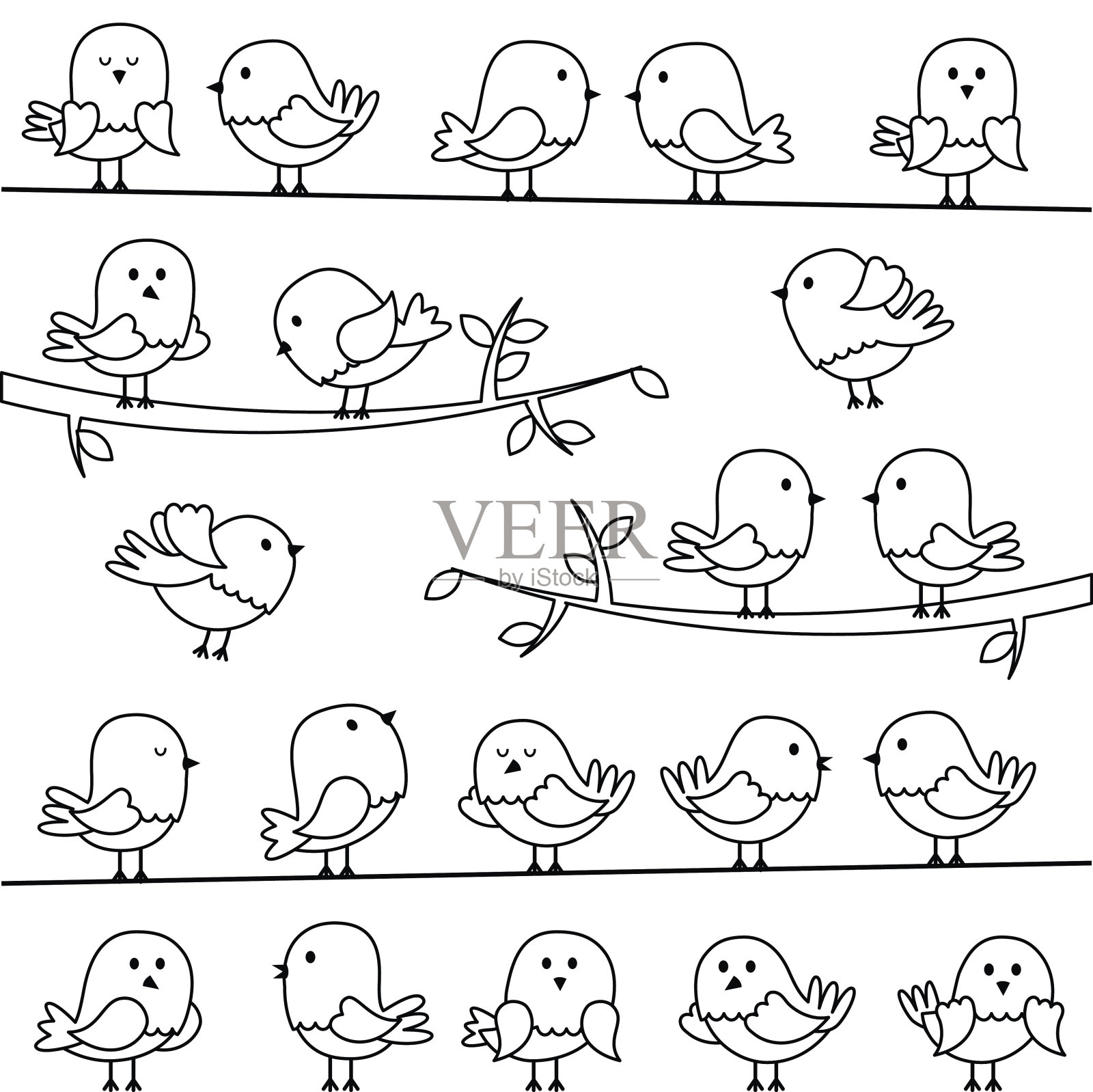 向量组线艺术卡通鸟设计元素图片