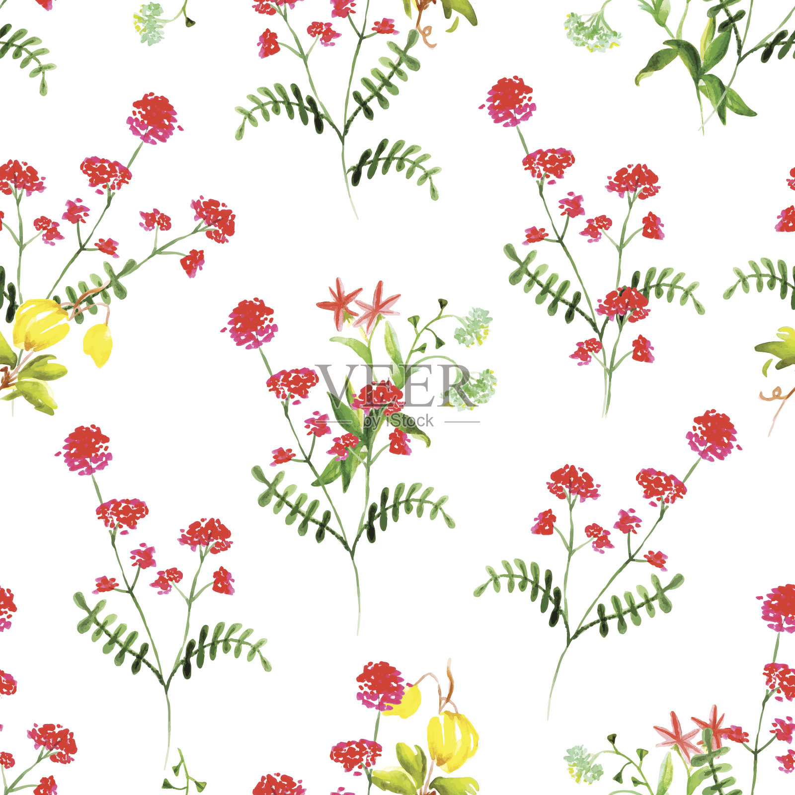 夏季花卉水彩无缝矢量图案插画图片素材