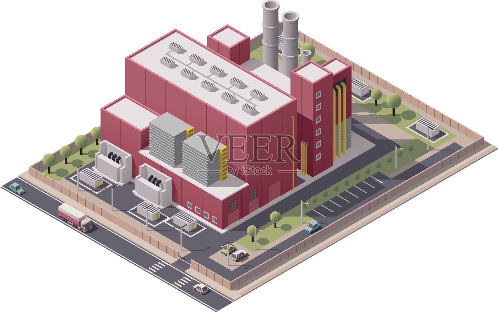 向量等距的工厂建筑图标插画图片素材