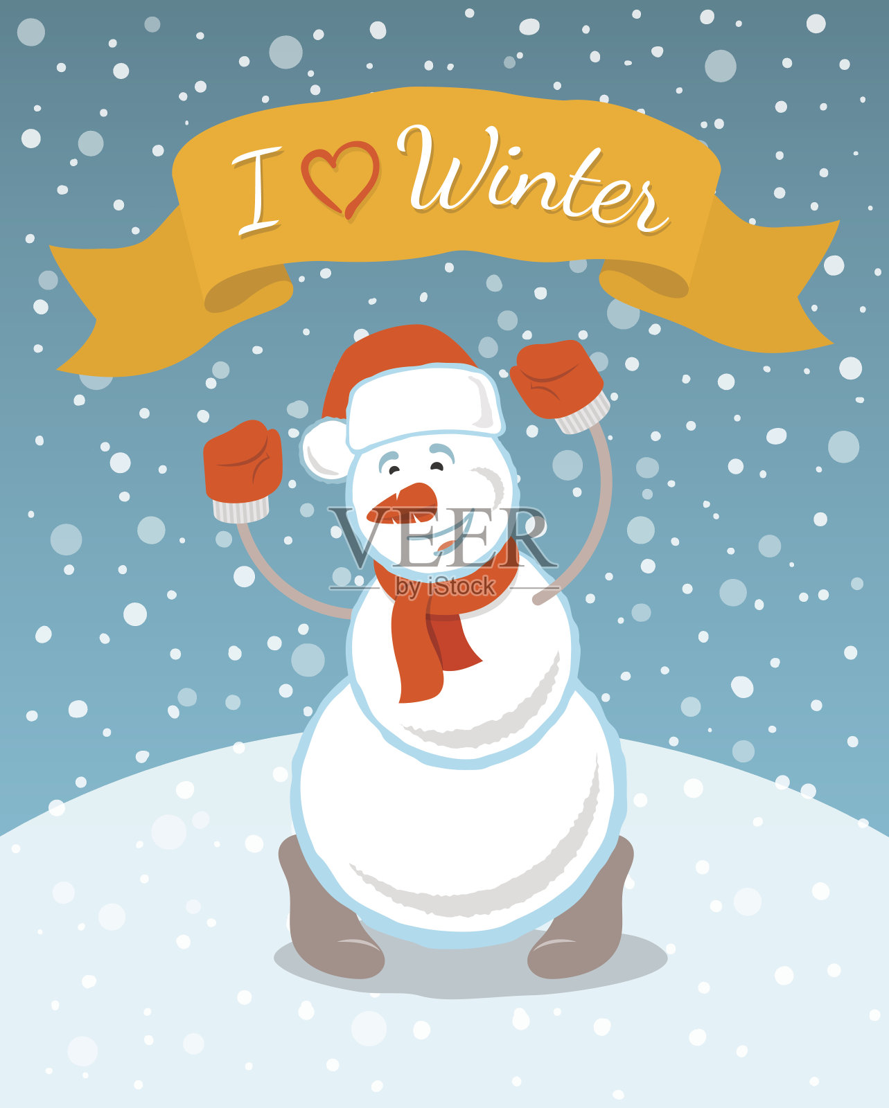 带丝带的快乐雪人插画图片素材
