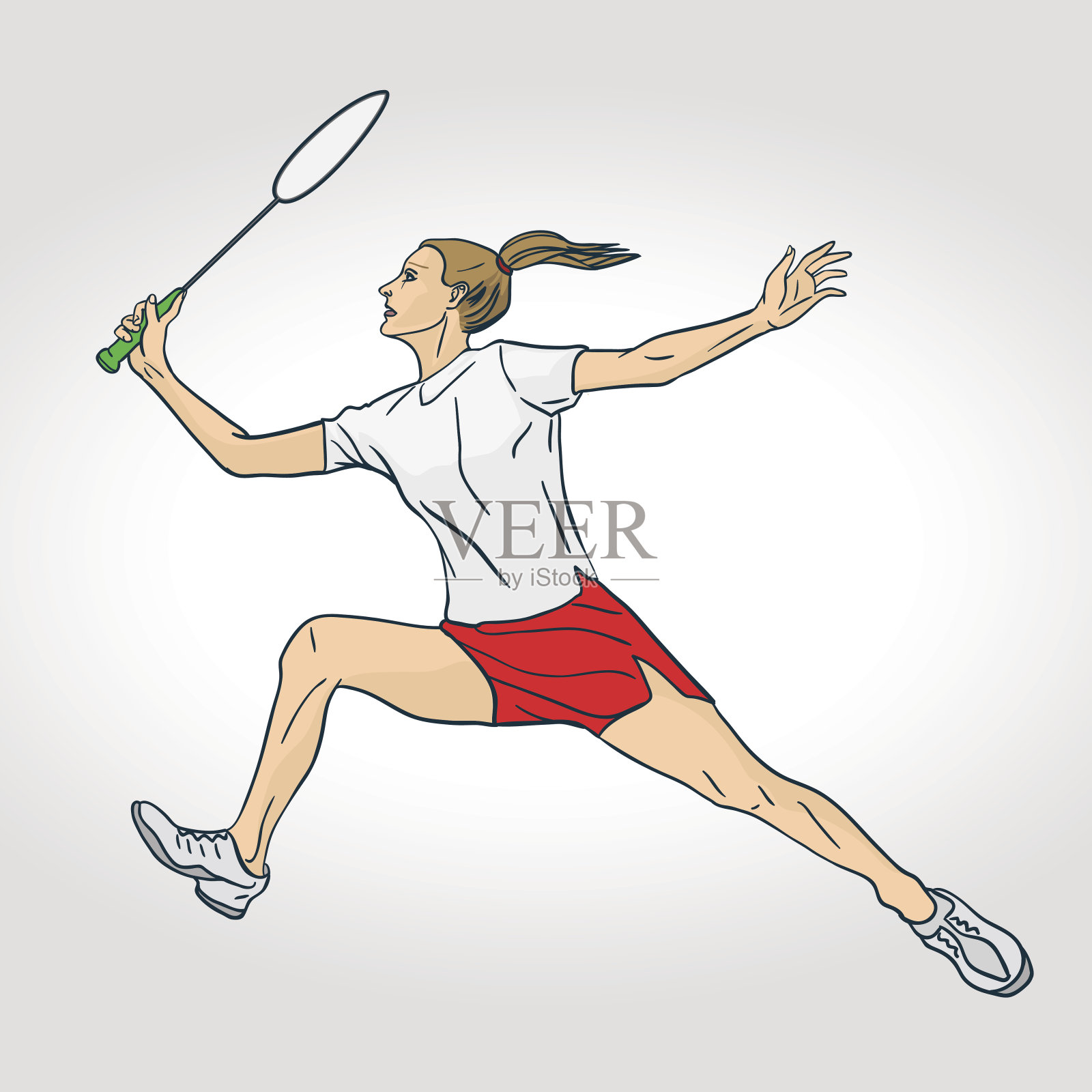 职业女子羽毛球运动员。彩色手绘人物插画图片素材