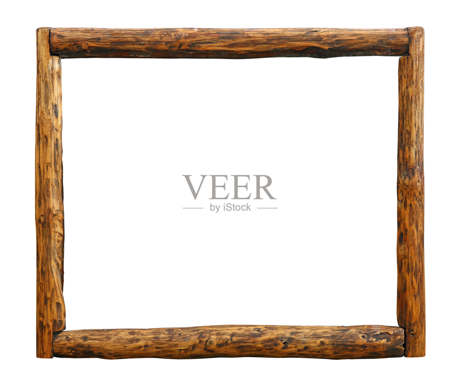 古老的木制棕色质朴的原木边界框架，孤立在白色照片摄影图片