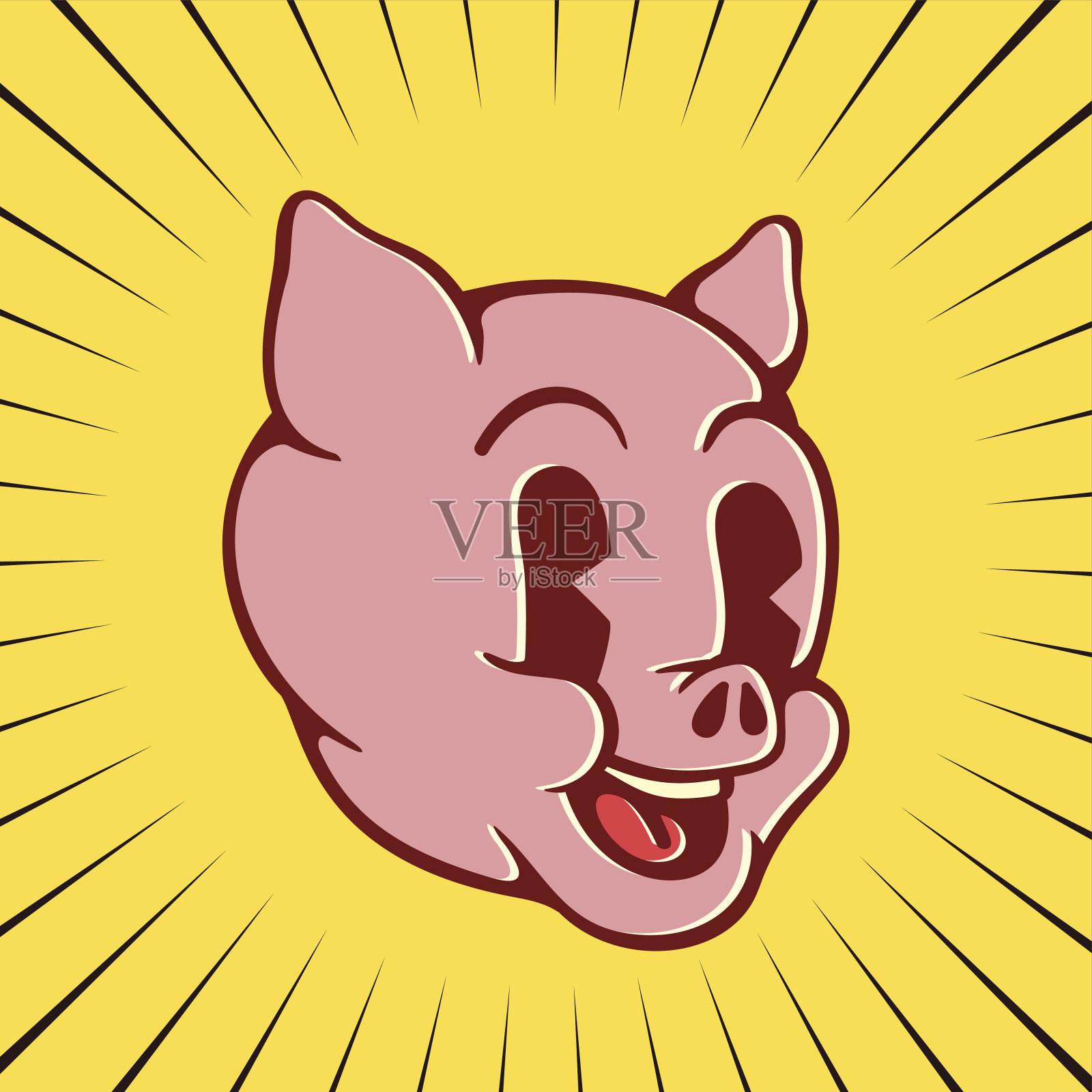 经典卡通人物猪脸，微笑的小猪插画图片素材