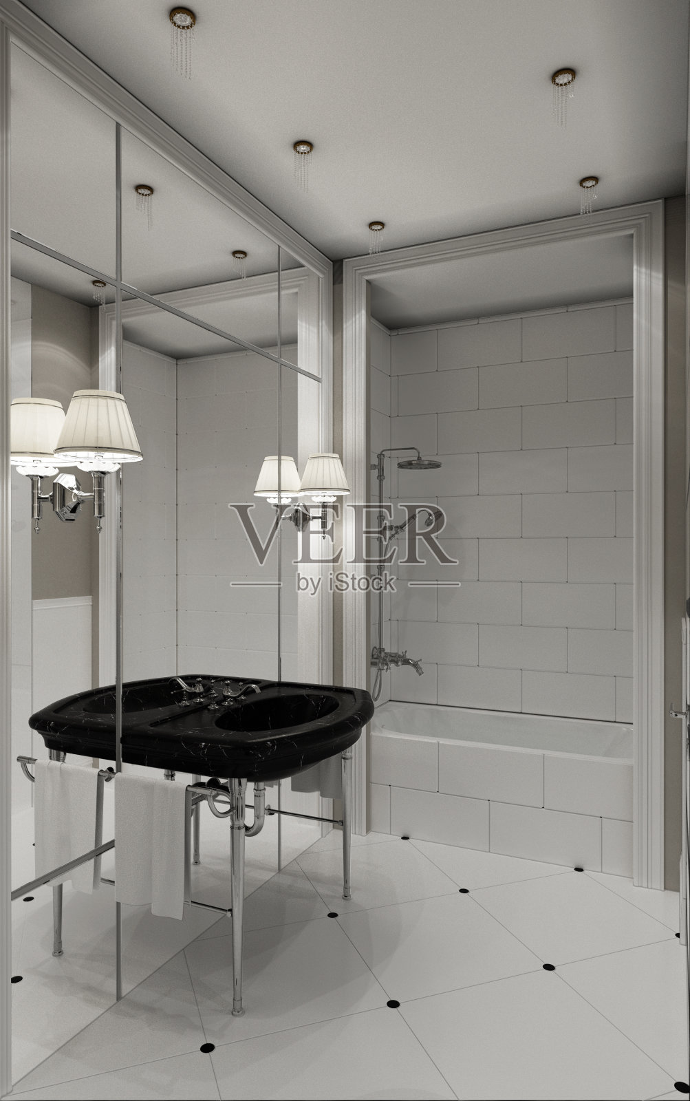 经典风格浴室设计的3D插图照片摄影图片