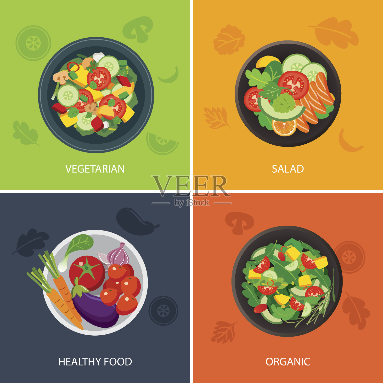 食物网横幅平面设计。素食，有机食品，健康插画图片素材