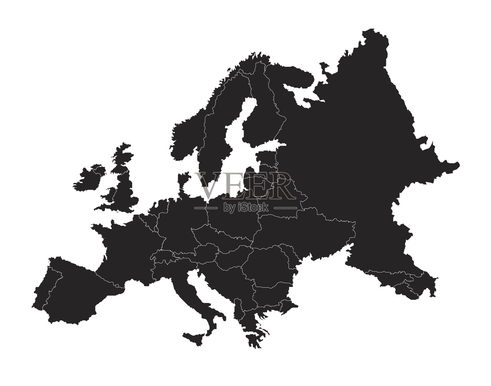 欧洲黑色剪影地图插画图片素材