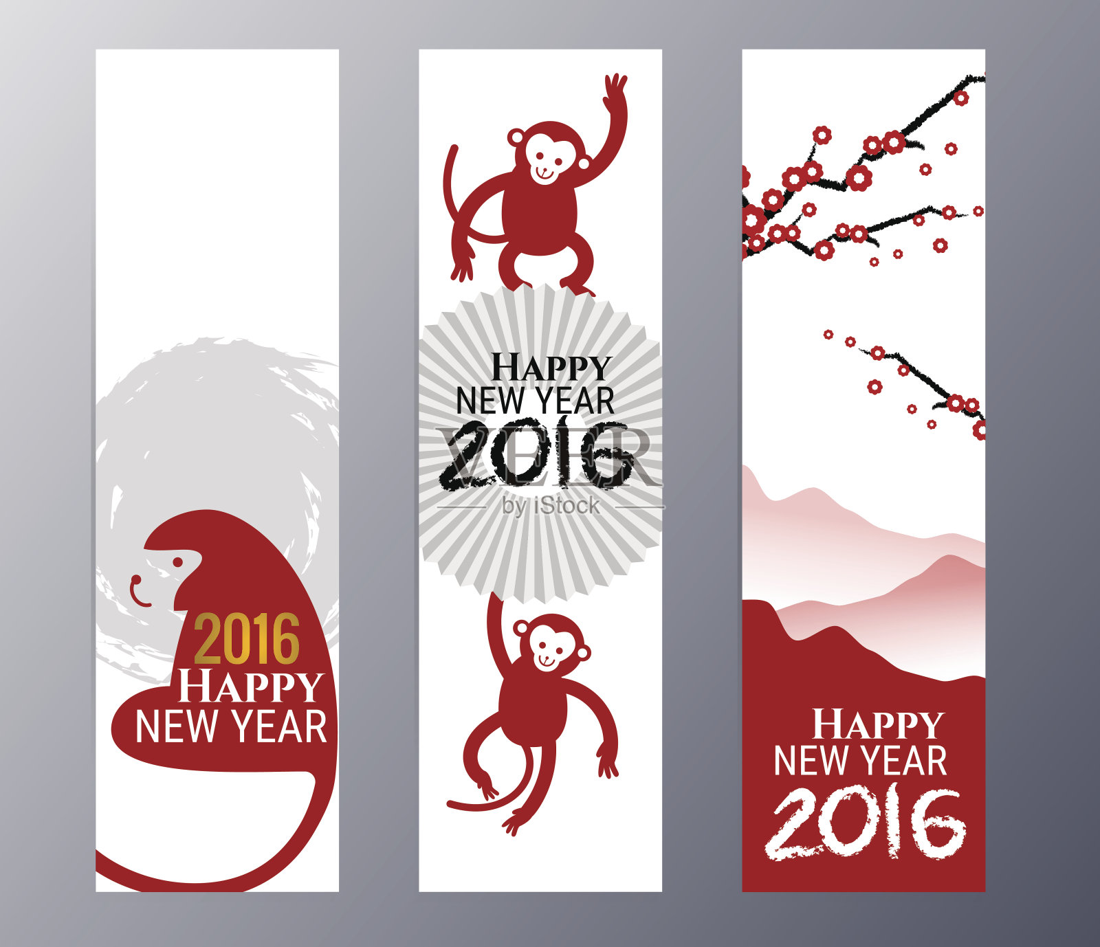 以中国猴年为主题的旗帜矢量插图设计模板素材