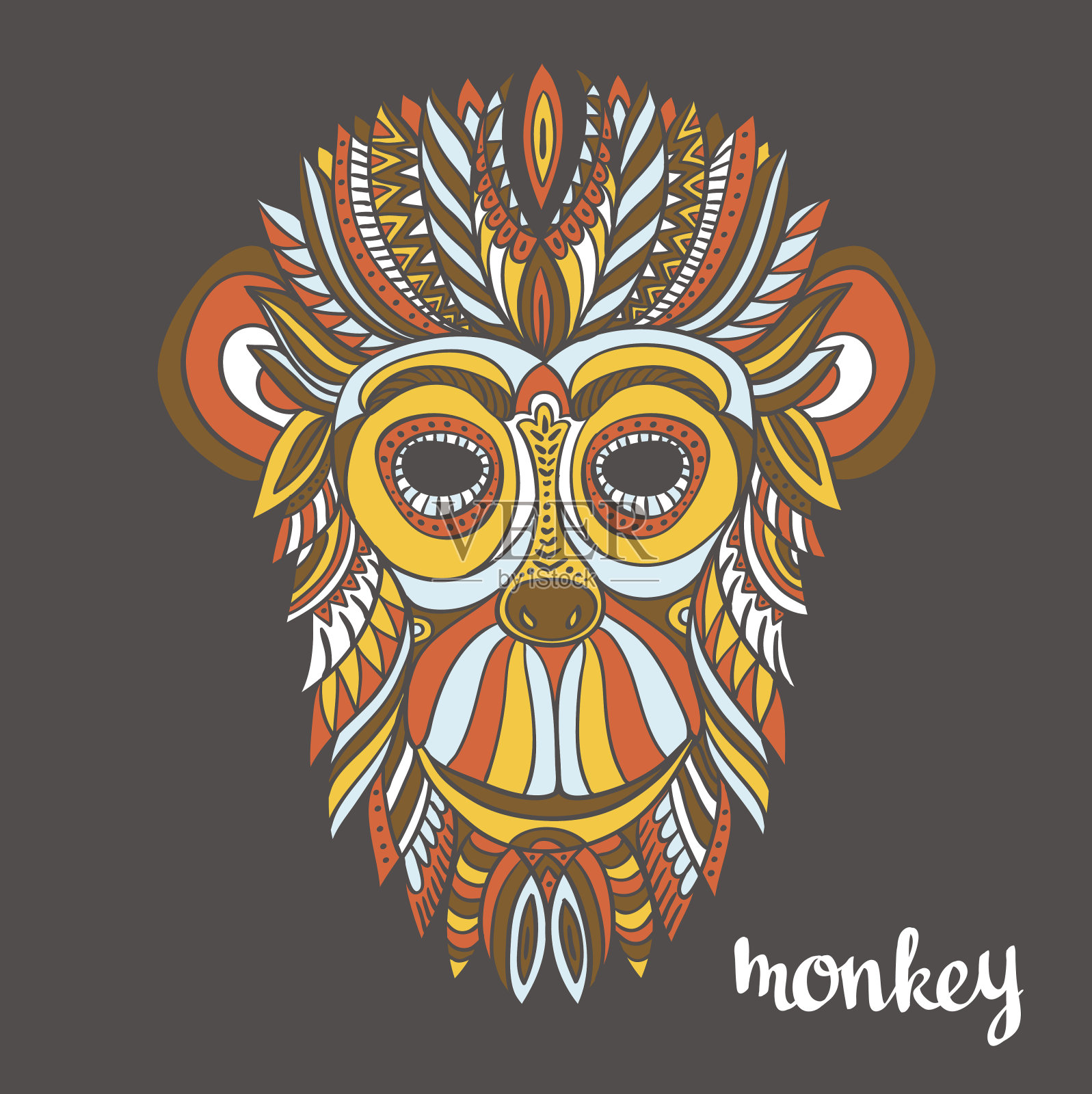 观赏性猴，2016年新年的象征，民族风格。插画图片素材