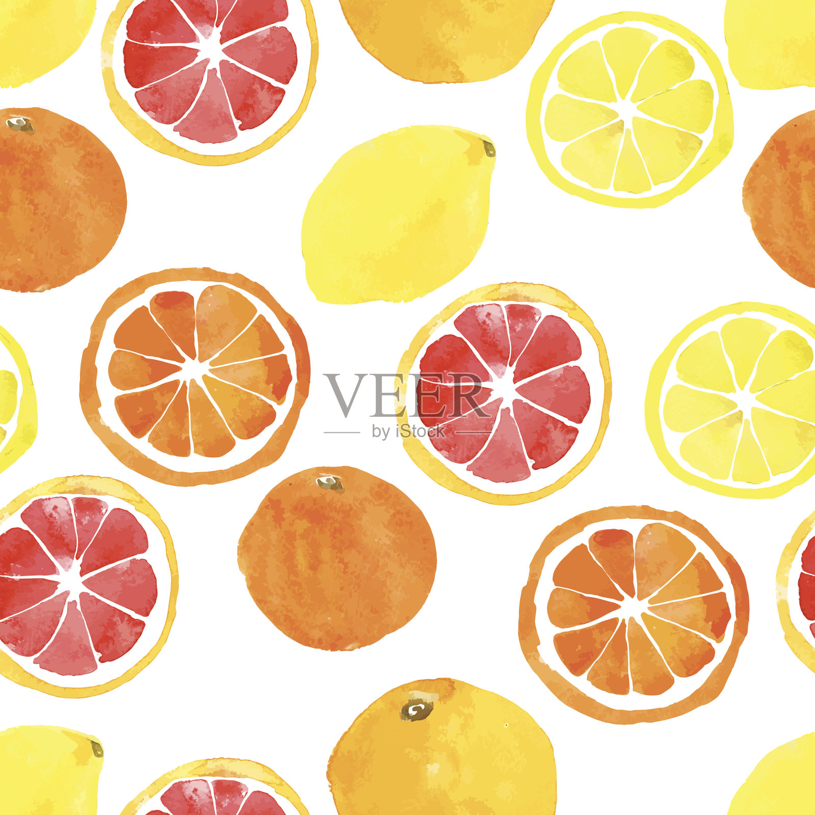 无缝图案的水彩柑橘:柠檬，橙子，葡萄柚插画图片素材