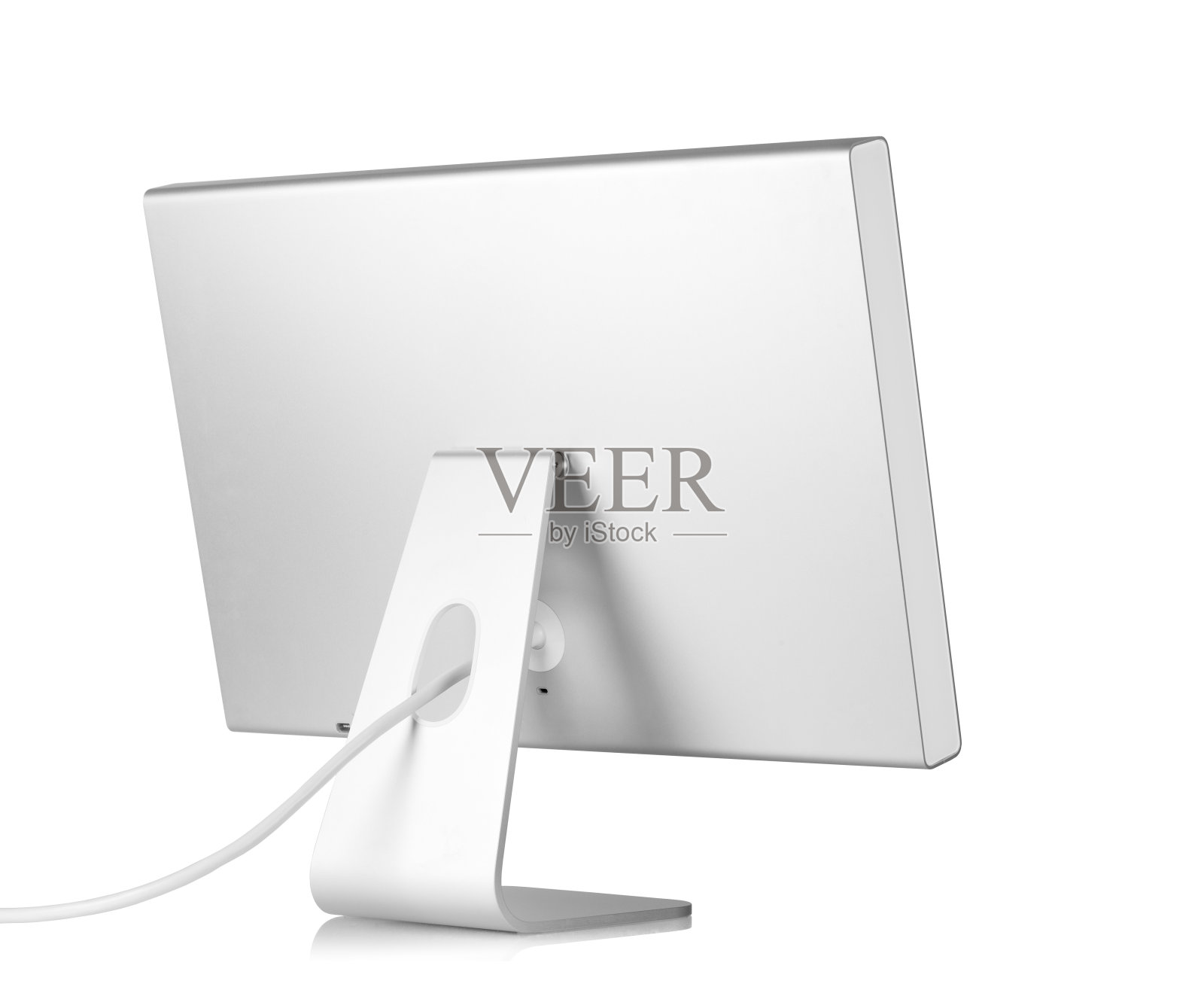 一个干净的白色电脑显示器和它的电线照片摄影图片