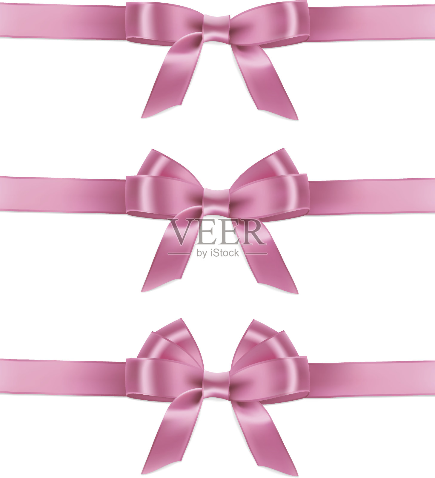 一套向量现实的粉色丝带和蝴蝶结。设计元素图片