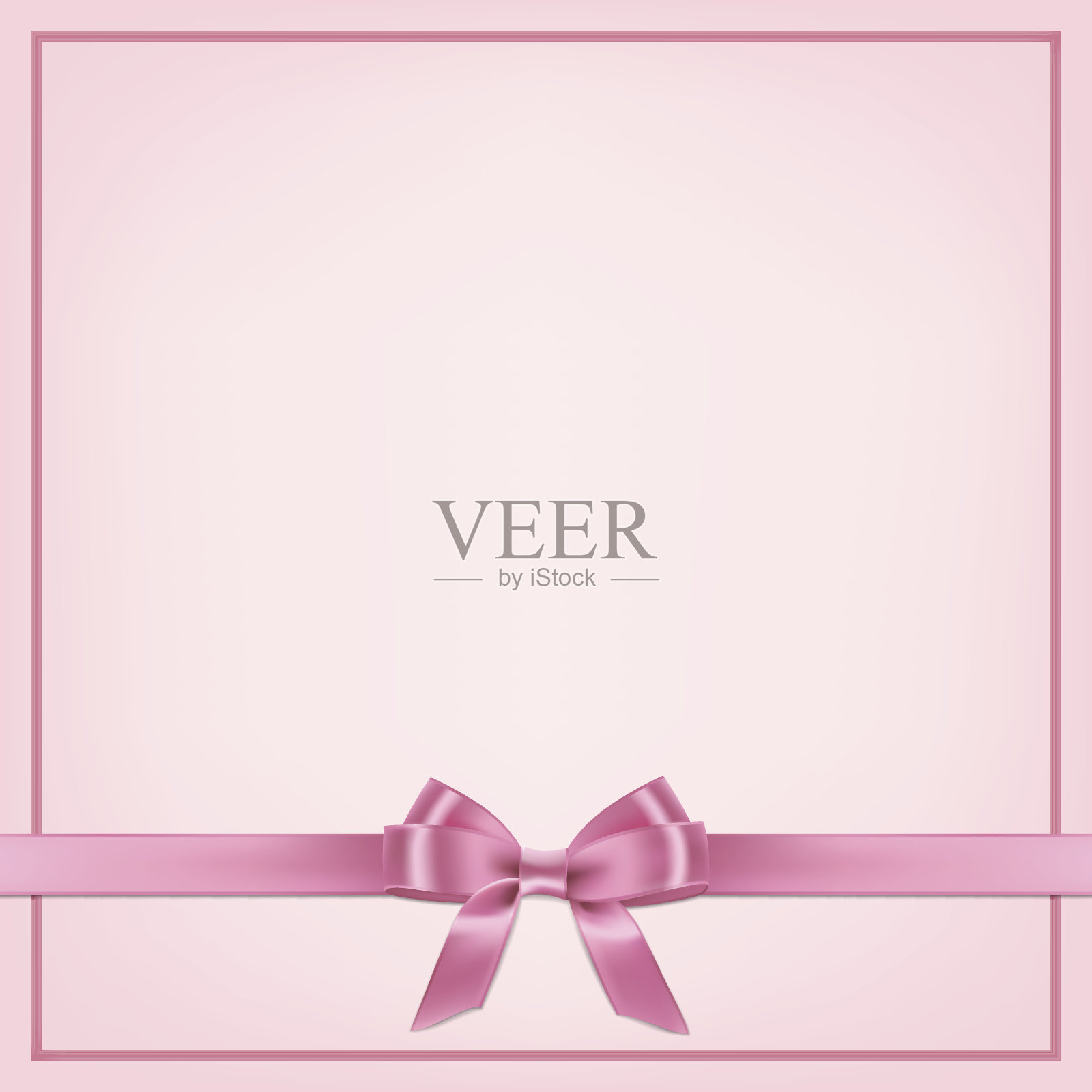 向量现实的粉红色明信片模板与丝带和蝴蝶结。插画图片素材