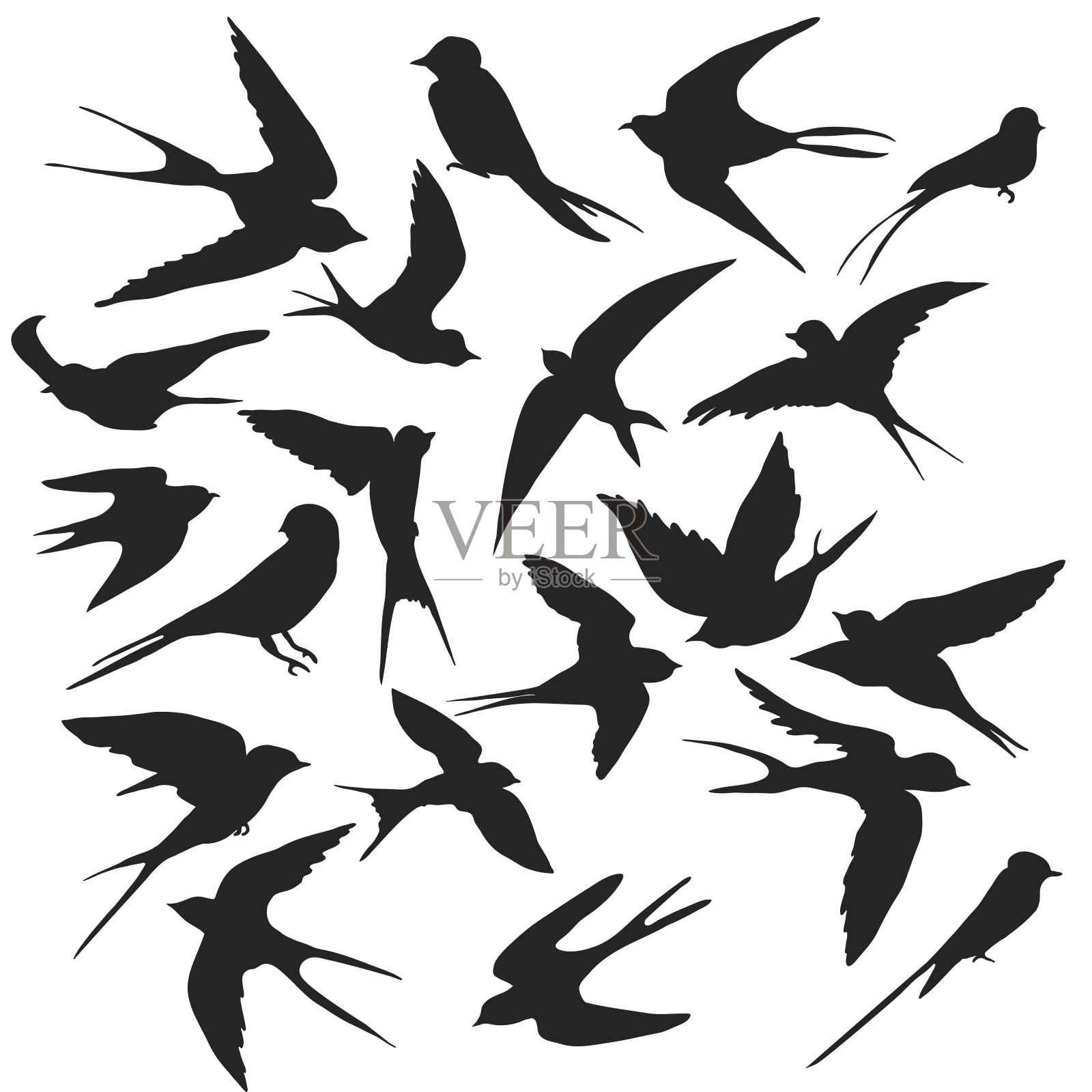 鸟类剪影的多样化收藏插画图片素材