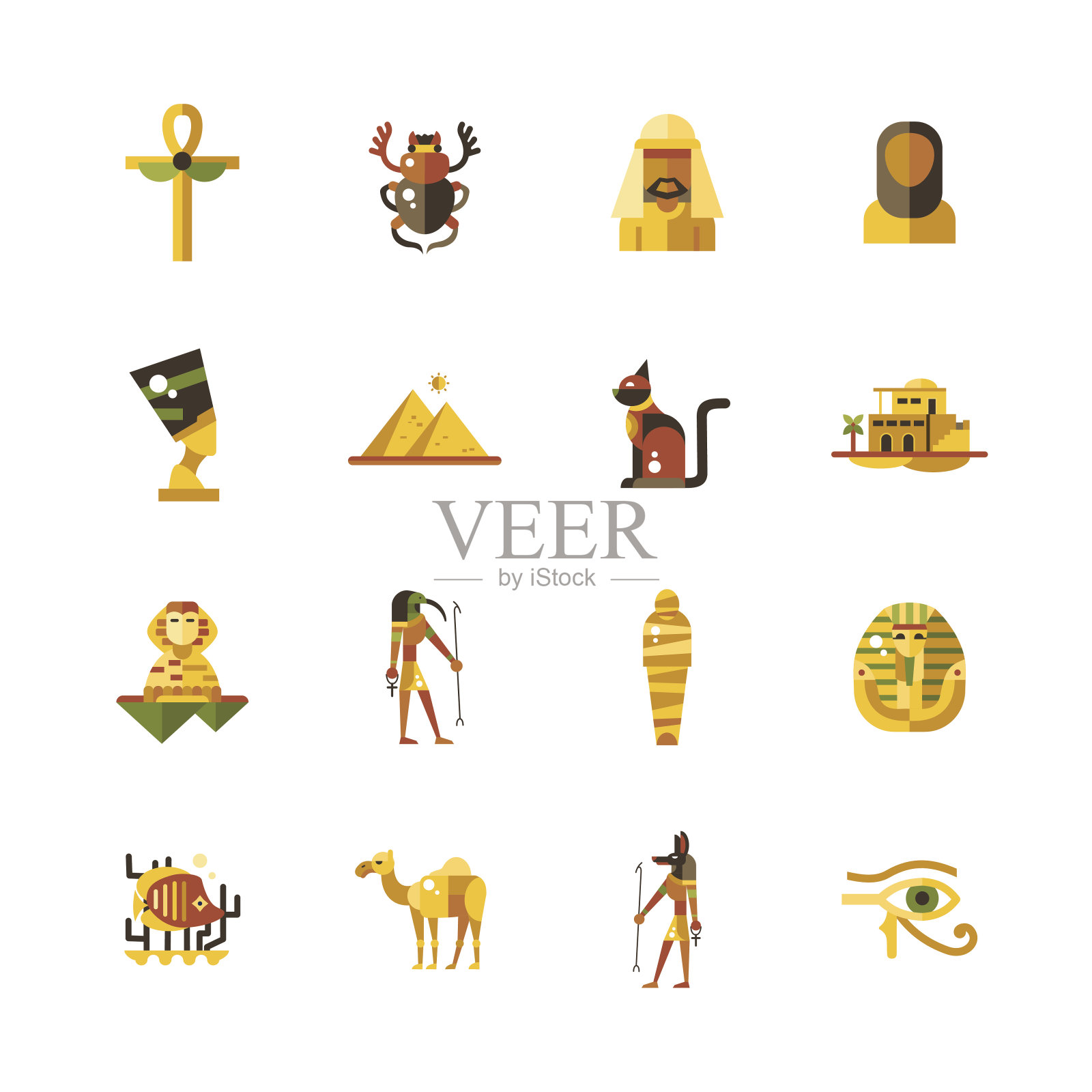 平面设计埃及旅游图标，信息图形元素与埃及符号插画图片素材