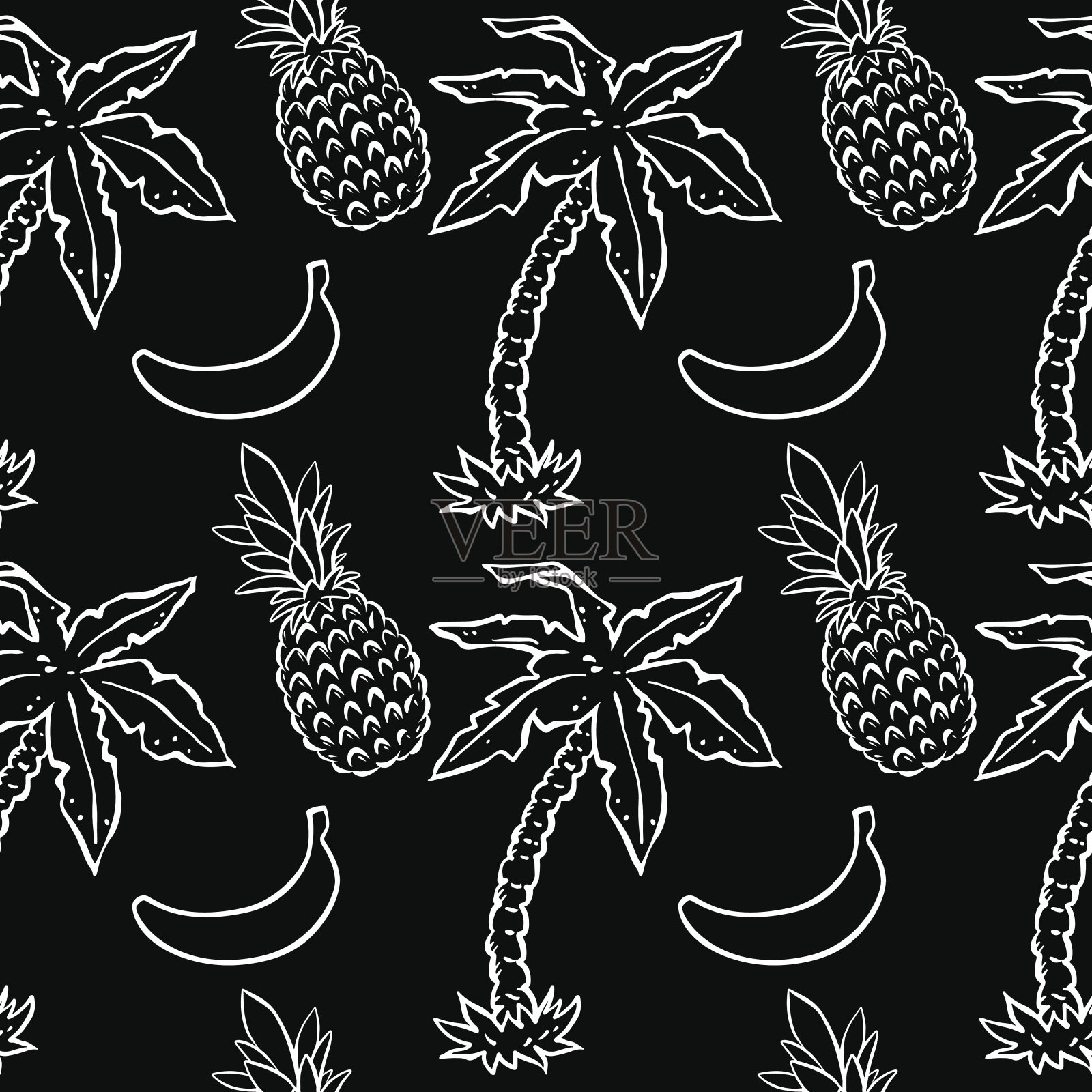 棕榈树和果实的无缝图案插画图片素材