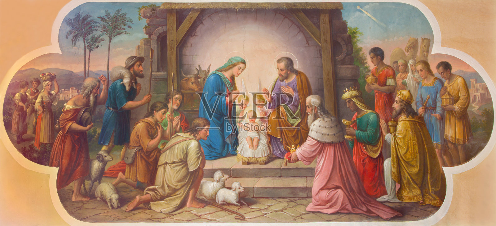 维也纳——Erloserkirche教堂的耶稣诞生场景壁画。插画图片素材
