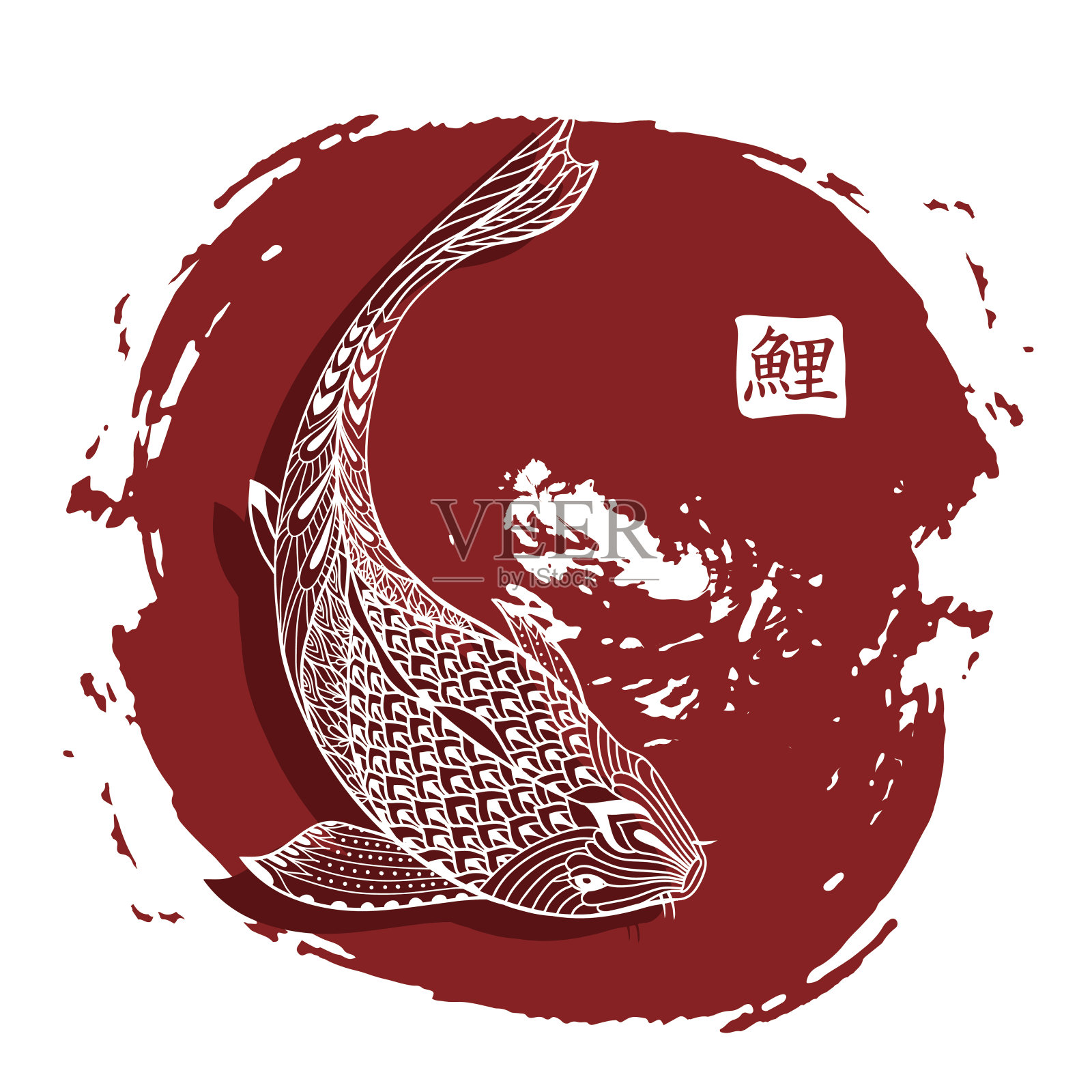 手绘锦鲤。日本鲤鱼线用笔画插画图片素材