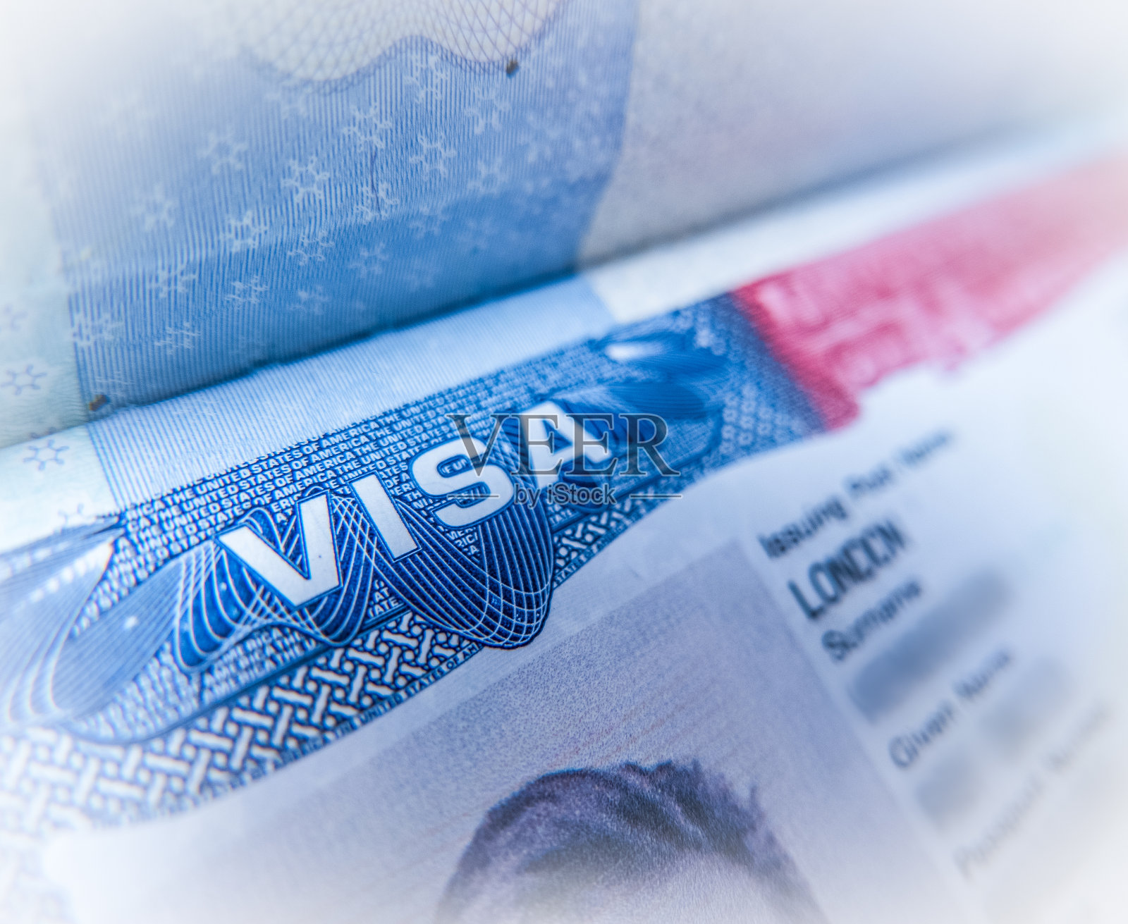 详细的美国签证照片摄影图片