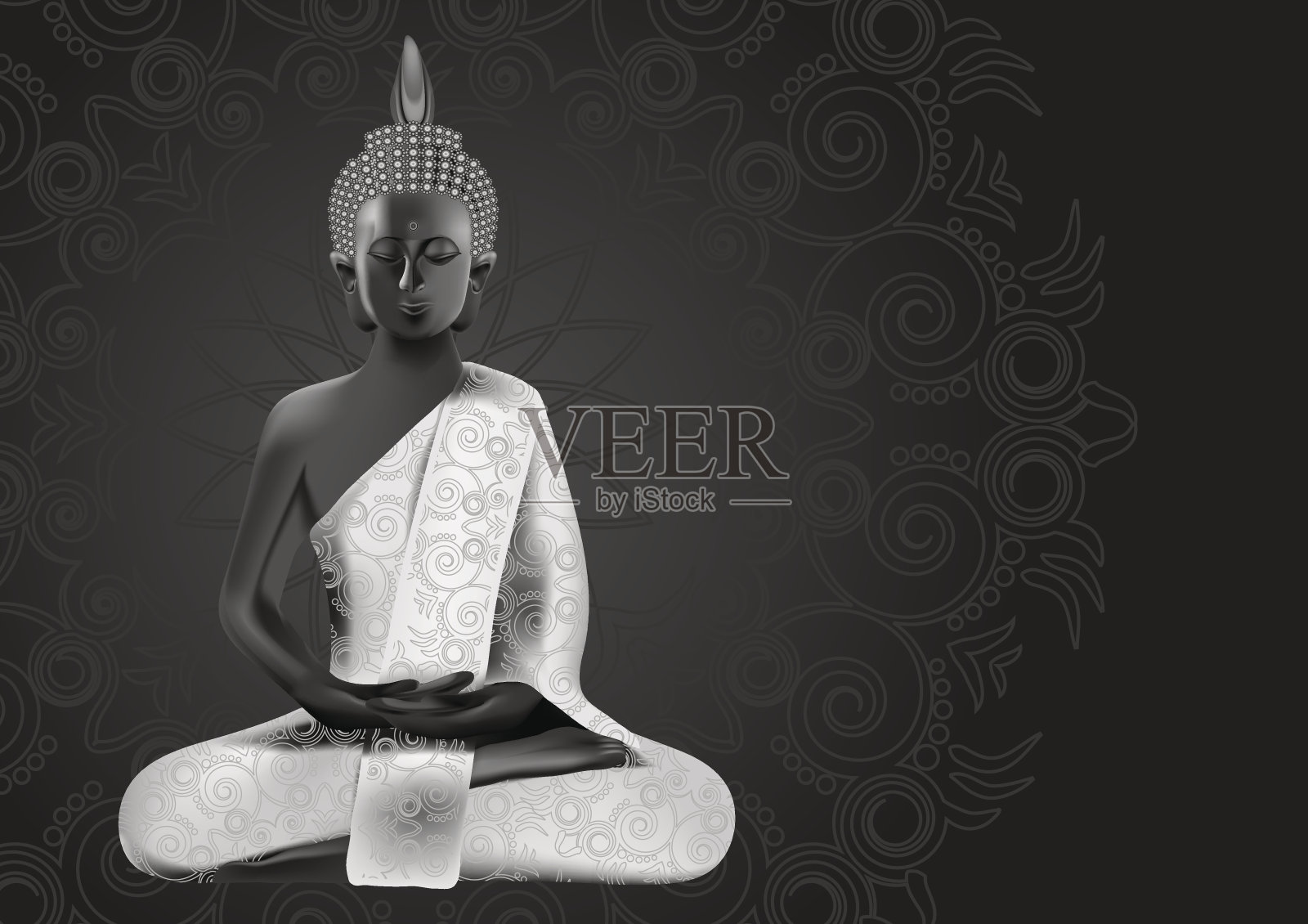 冥想佛的姿势在银色和黑色的颜色插画图片素材