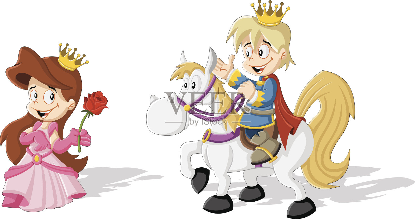 卡通公主和王子插画图片素材