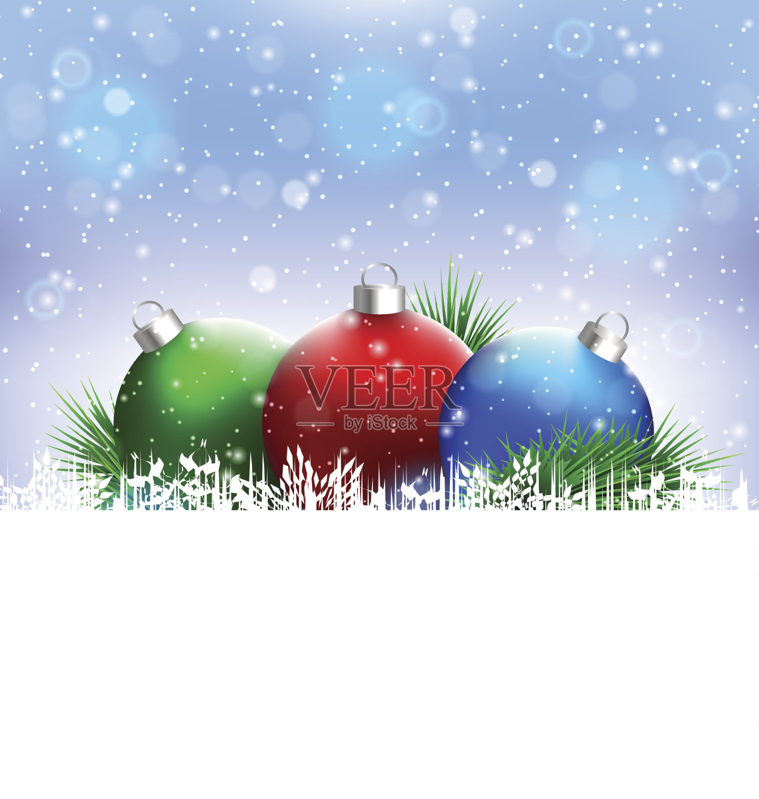 圣诞球与松树和空白的蓝色插画图片素材