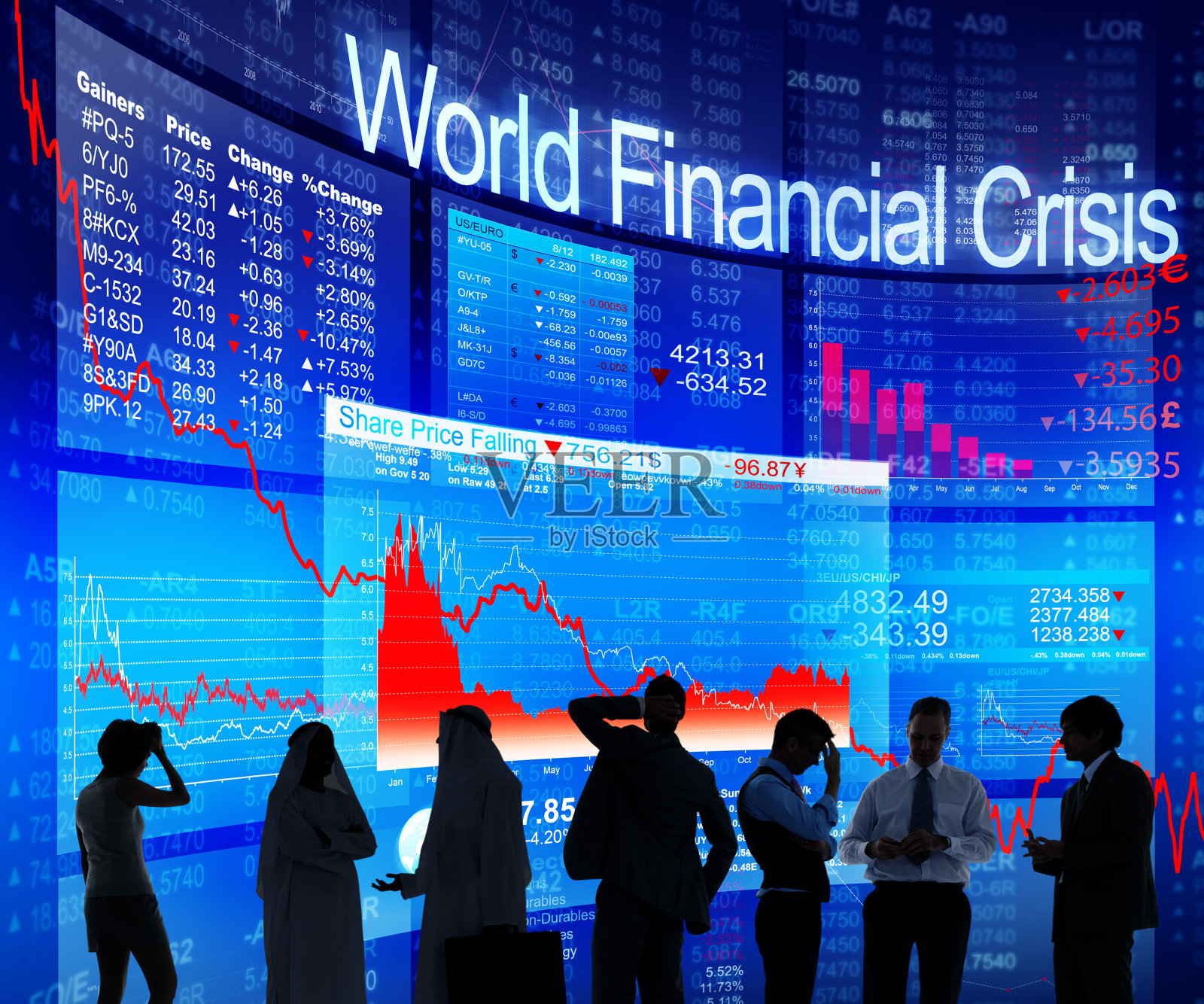 商界人士讨论世界金融危机照片摄影图片
