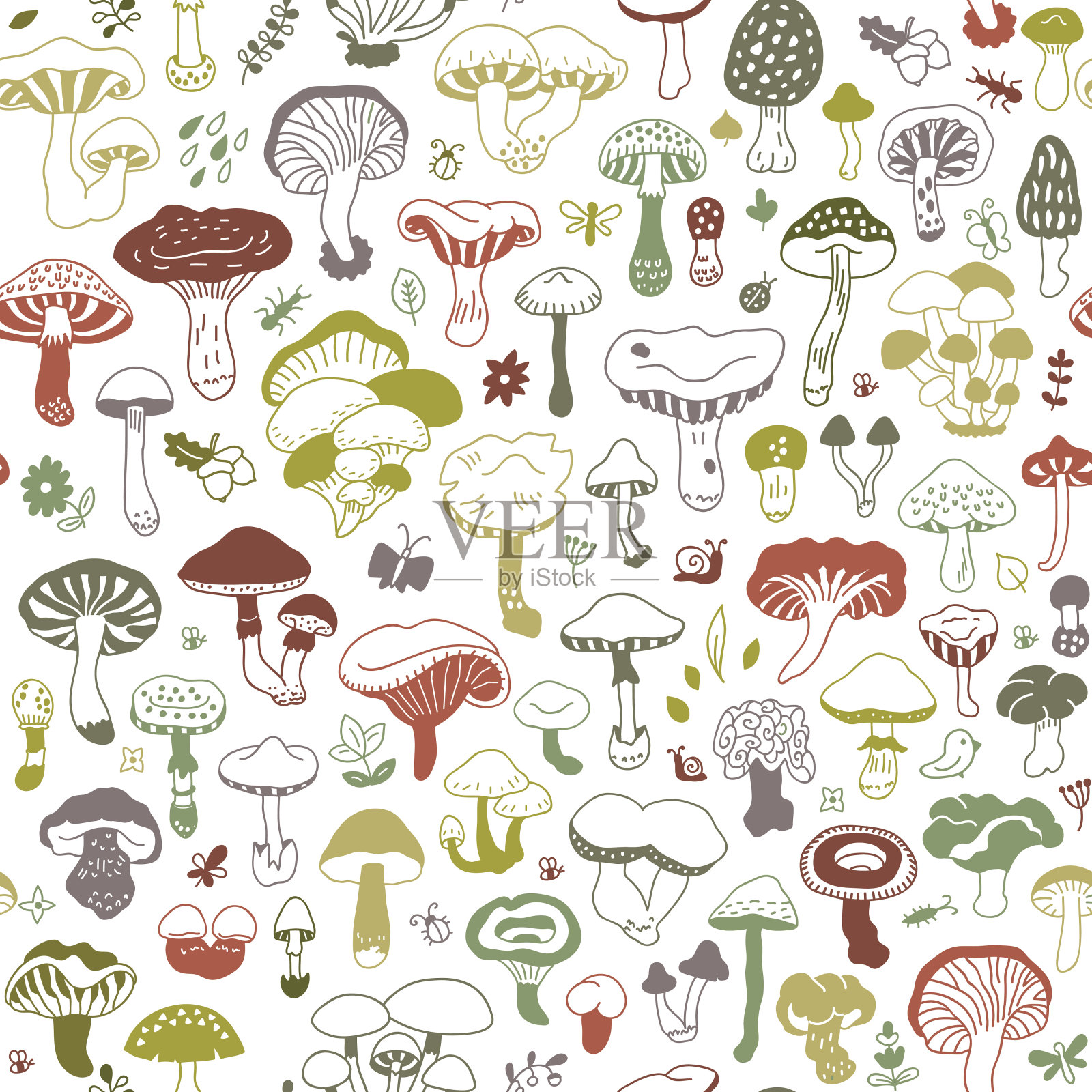 矢量无缝模式蘑菇。插画图片素材