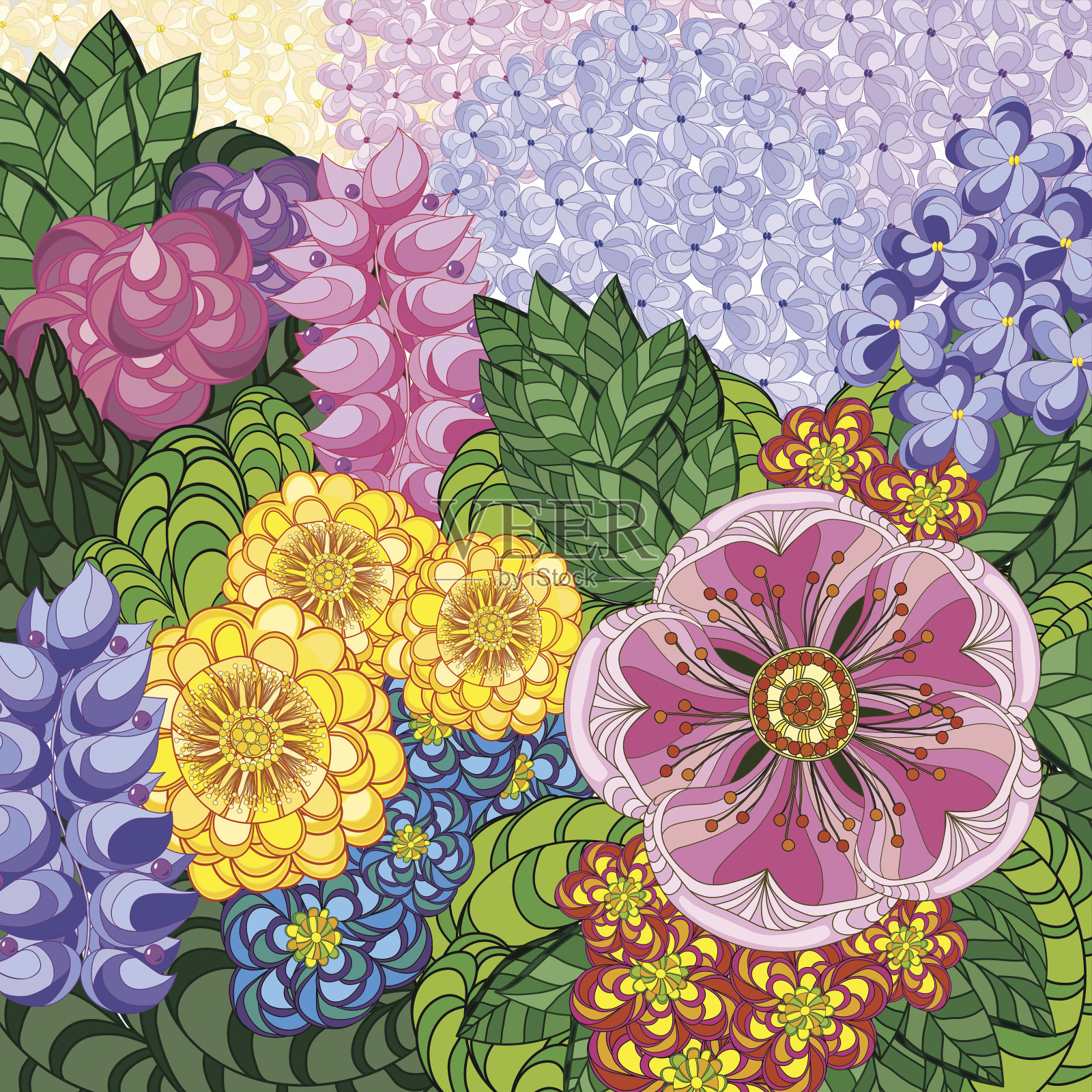 背景与花和叶。Zentangl,涂鸦。插画图片素材