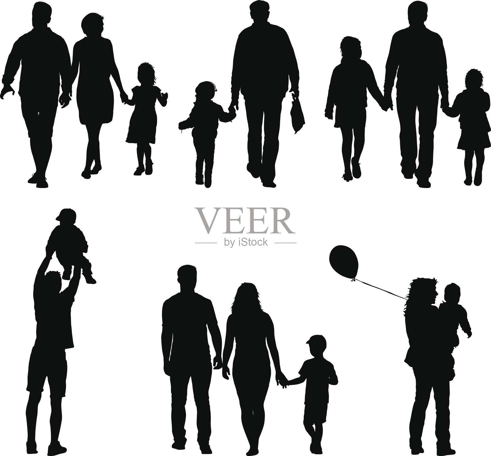 在白色背景上设置幸福家庭的剪影。矢量图插画图片素材