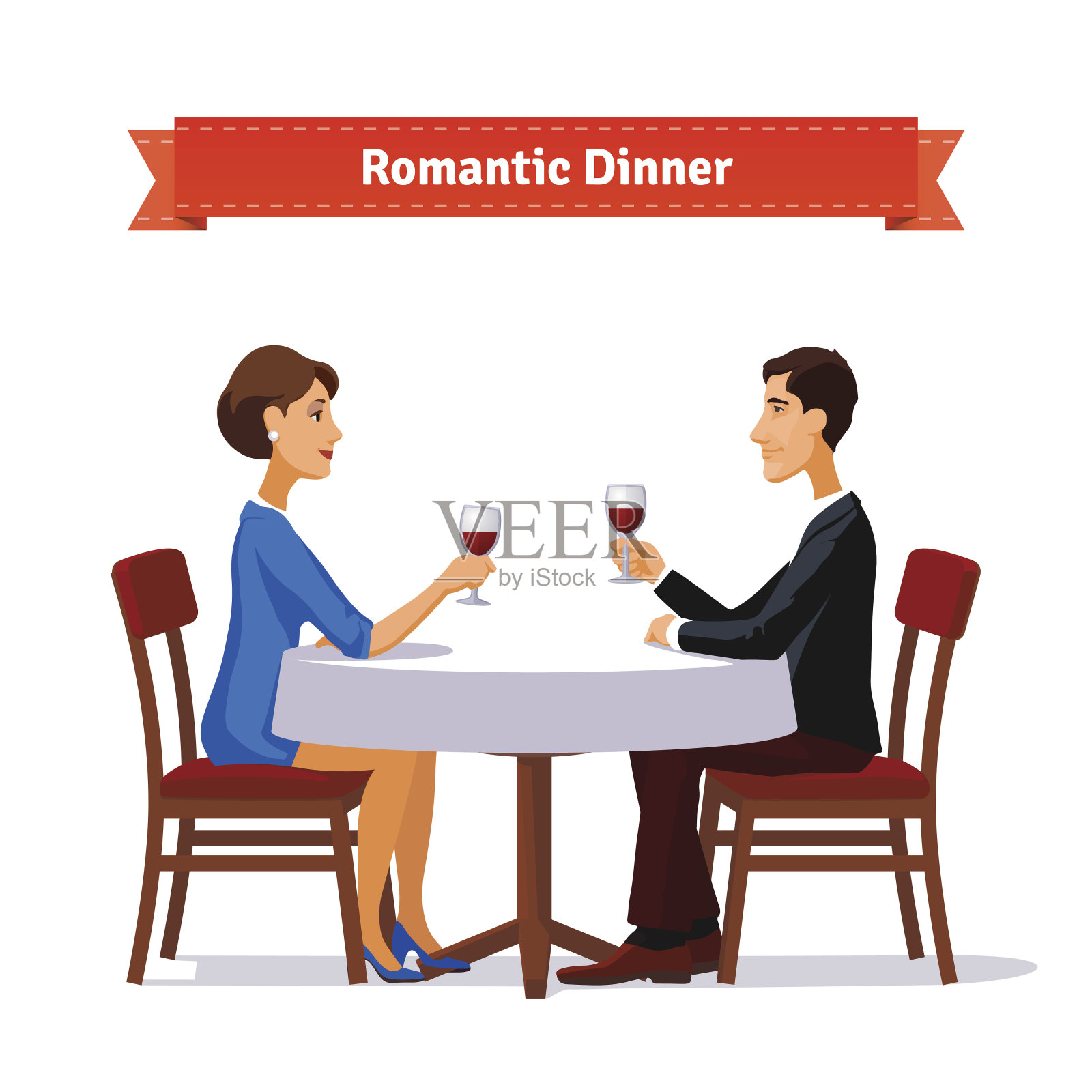 两人浪漫晚餐插画图片素材