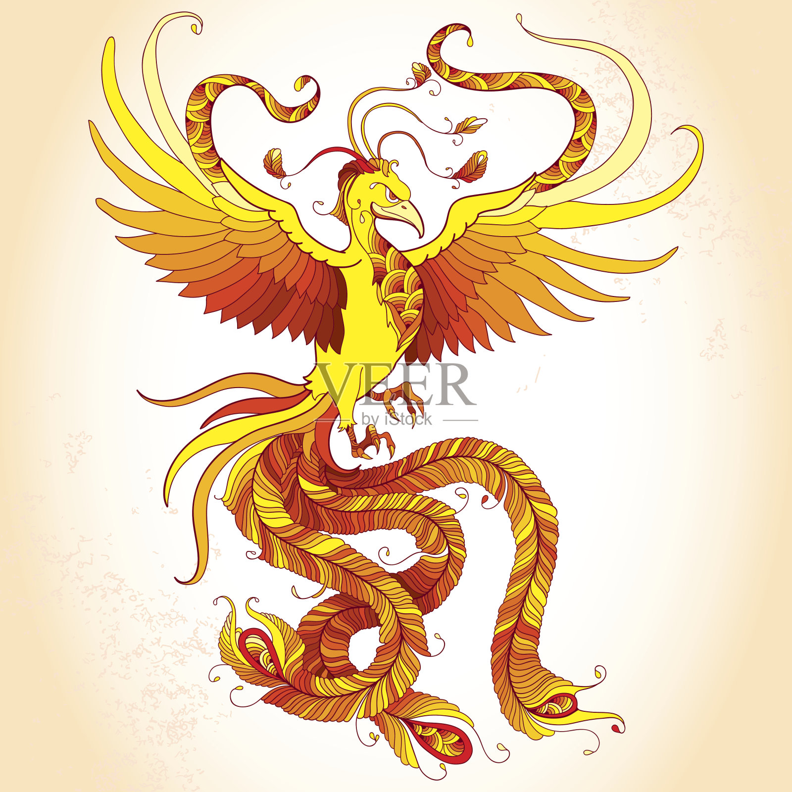 神话中的凤凰或凤凰的米色背景。插画图片素材