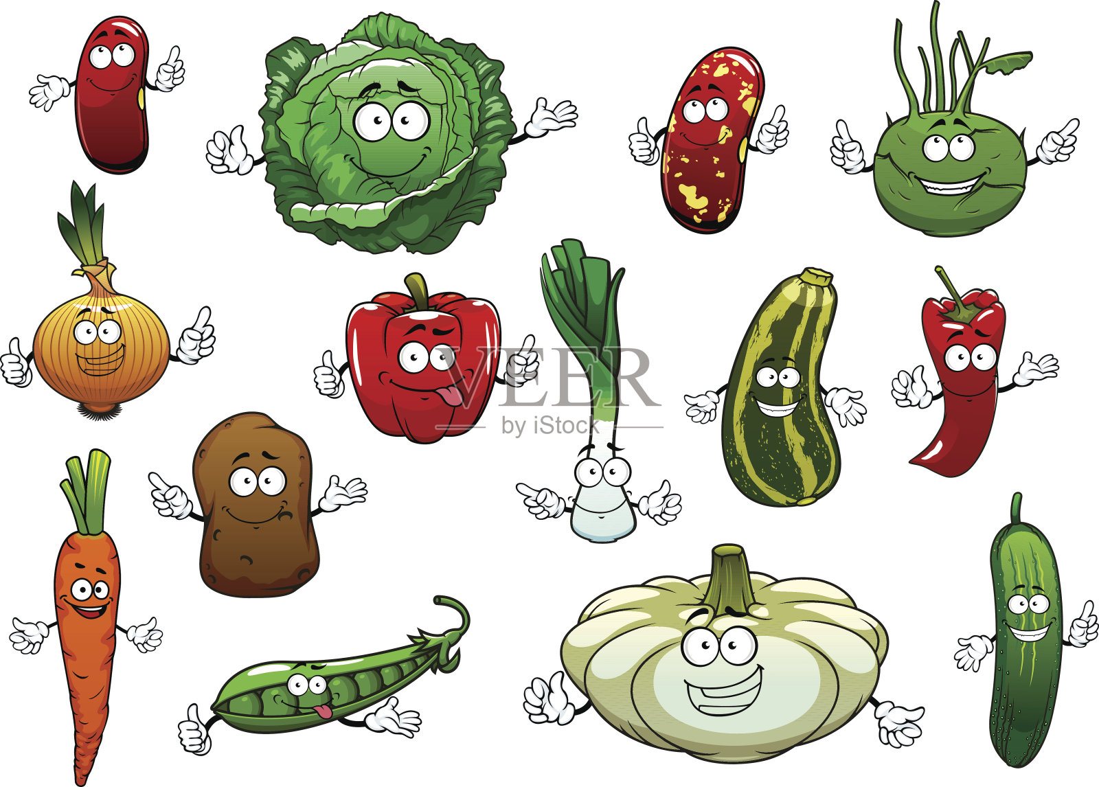 快乐的卡通新鲜蔬菜人物设计元素图片